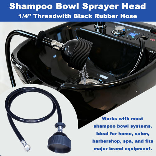 2 Pcs Shampoo Bowl Sprayer Head with Black Rubber Hose Kit 1/4" Thread for Salon Sink Barber Shop Spa Basin & Most Commercial Shampoo Systems
