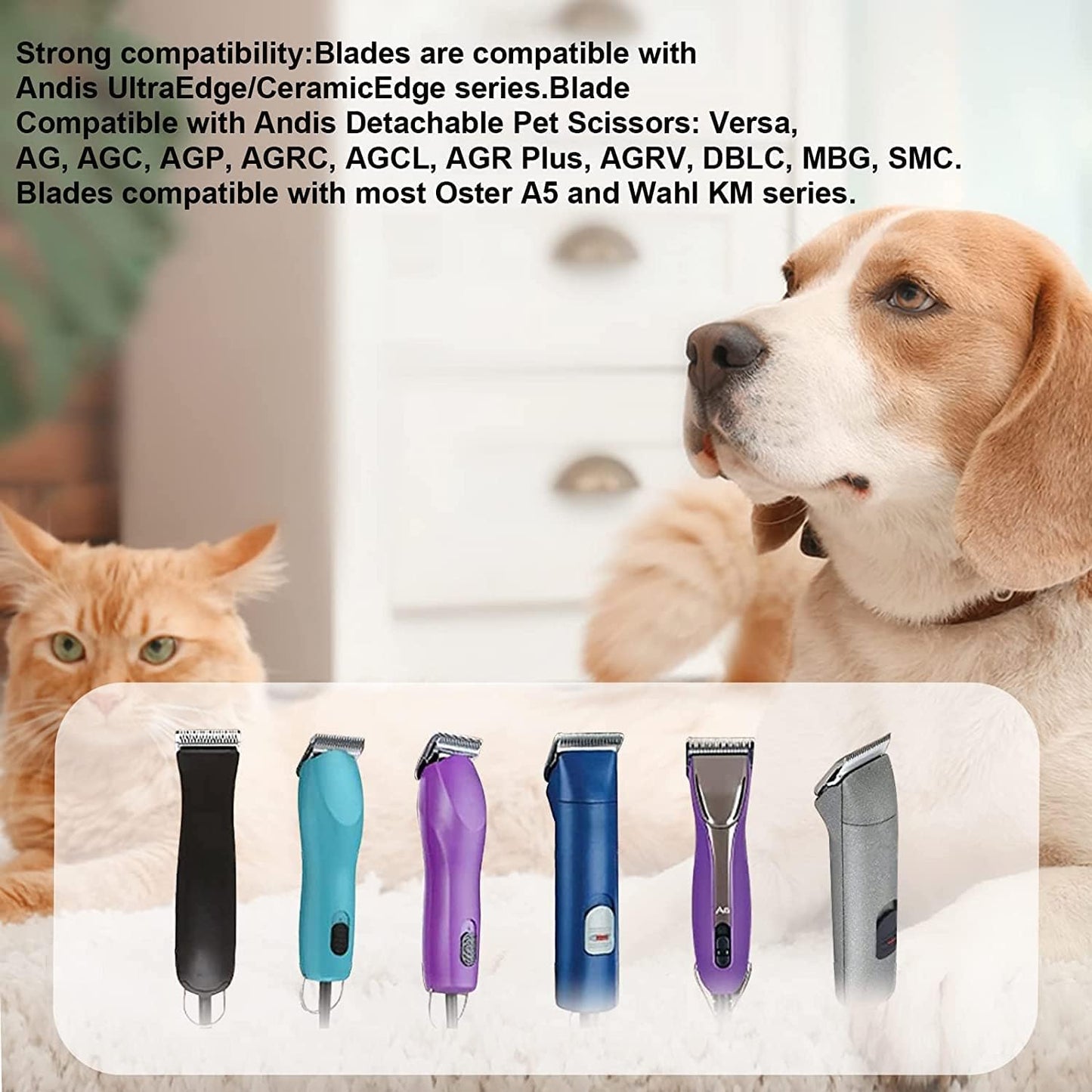 Lavender 4pcs Dog Grooming Blades Compatible with Andis Dog Clippers,Detachable Ceramic Blade & Stainless Steel Blade (3FC+4FC+5FC+7FC)
