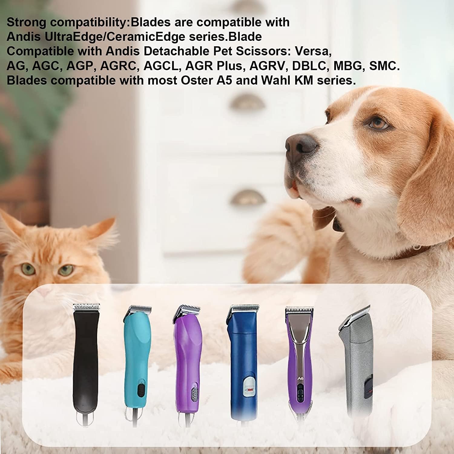 Lavender 4pcs Dog Grooming Blades Compatible with Andis Dog Clippers,Detachable Ceramic Blade & Stainless Steel Blade (3FC+4FC+5FC+7FC)
