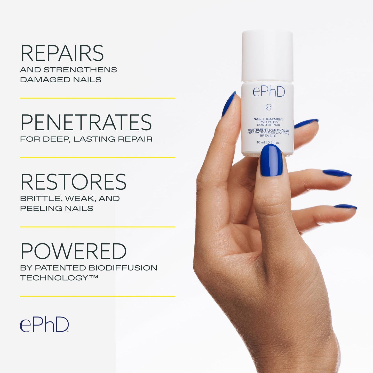 ePhD Bond Repair Nail Treatment, Nail Repair that Strengthens, Restores & Rebuilds Brittle Nails, Strengthens from Within, Formula for Damaged, or Post-Gel Nails, Use Alone or as a Polish Base