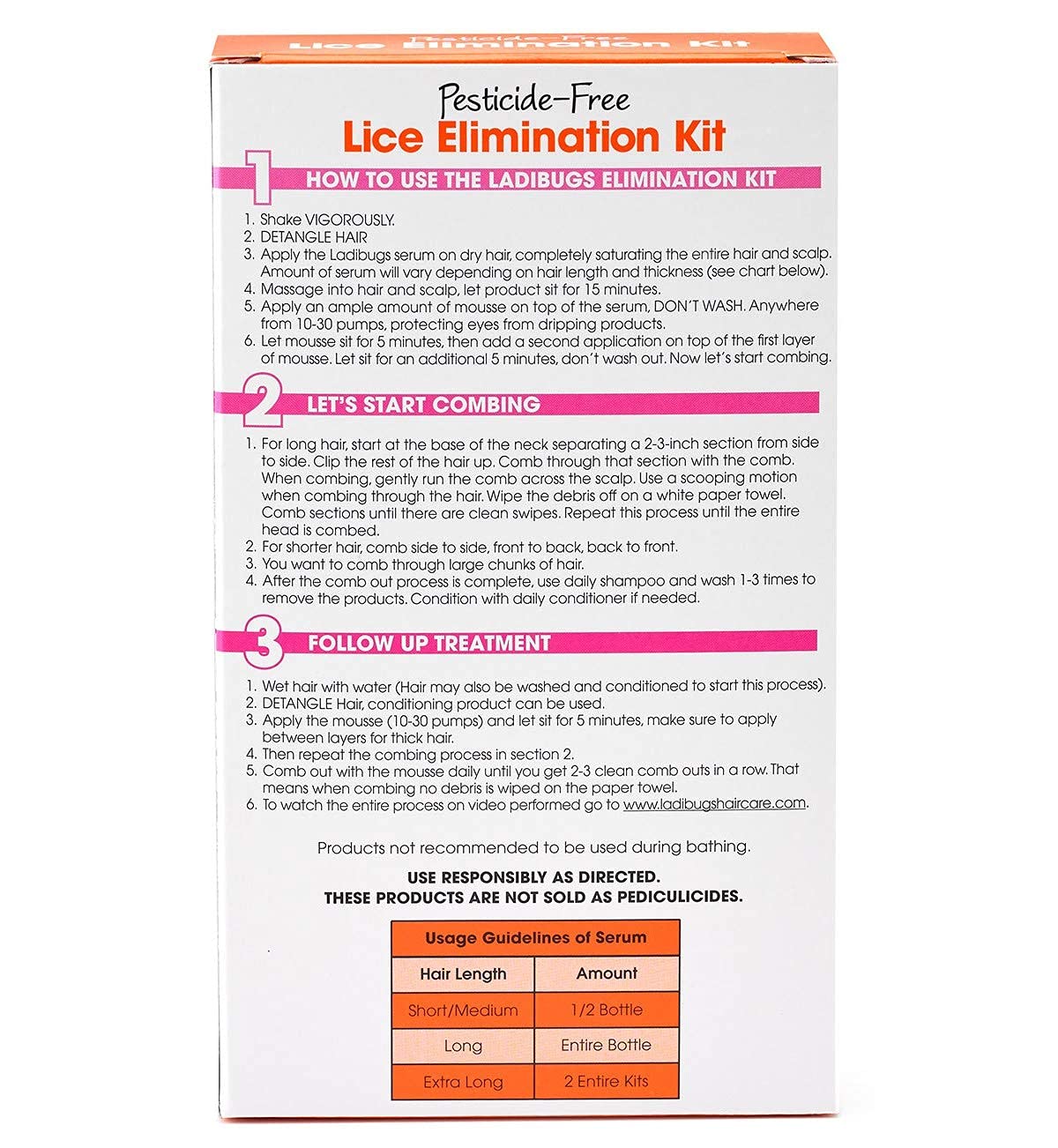 LADIBUGS One and Done Lice Treatment Kit - 3-Step Elimination - Comb, Mousse, Serum | Natural & Effective Head Lice & Nit Fix | Safe Removal for Kids, Family | Clinic Preferred, Nurse Approved