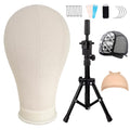 LUNGCYX 23Inch Wig Stand Tripod,Canvas Wig Head Stand Mannequin Head Foldable Wig Stand Set for Making Display with Table Clamp,Wig Cap & T Pins
