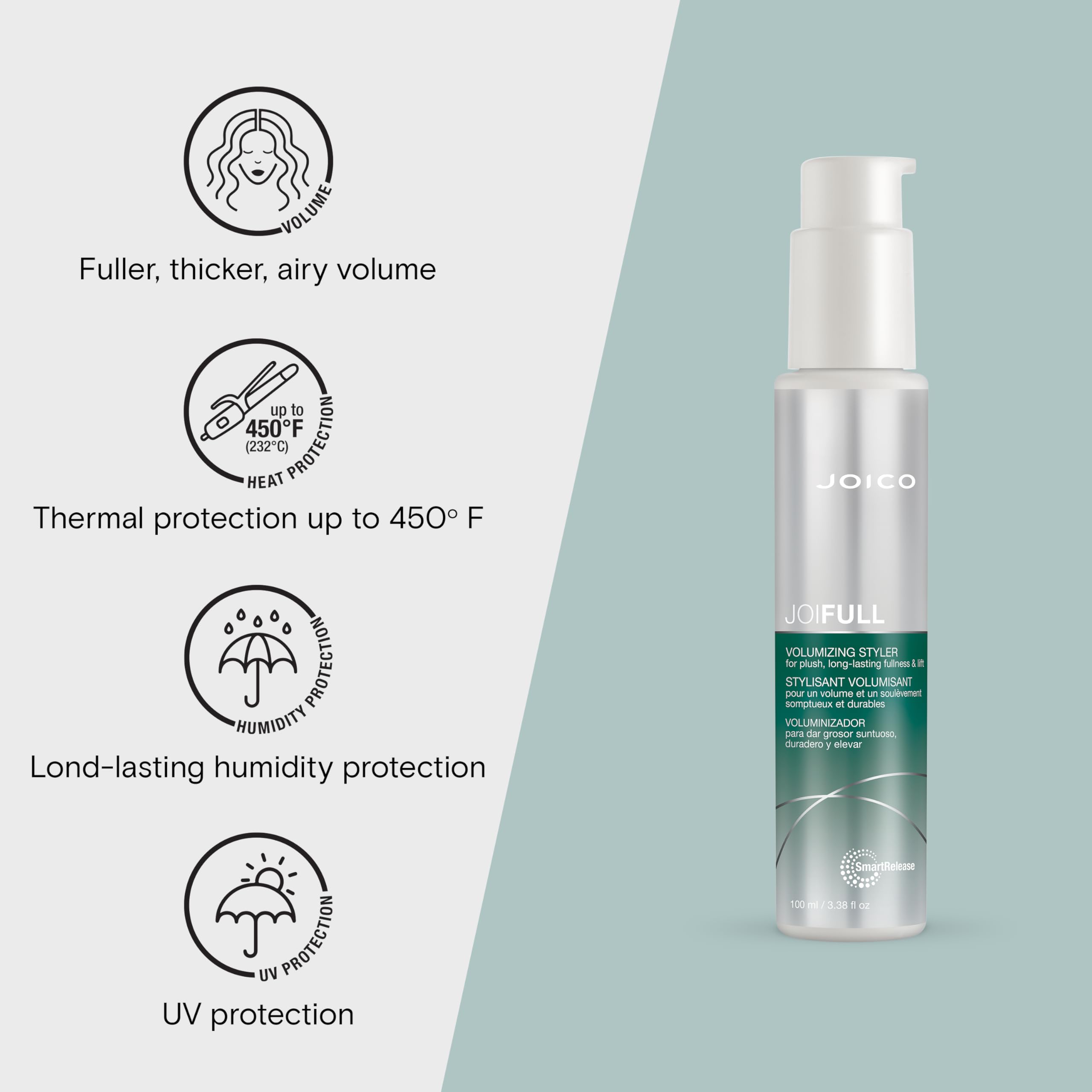 Joico JoiFULL Volumizing Styler | For Fine, Thin Hair | Add Instant Body | Long-Lasting Volume & Texture | Protect Against Pollution | With Rice Protein & Bamboo Extract | 3.38 Fl Oz