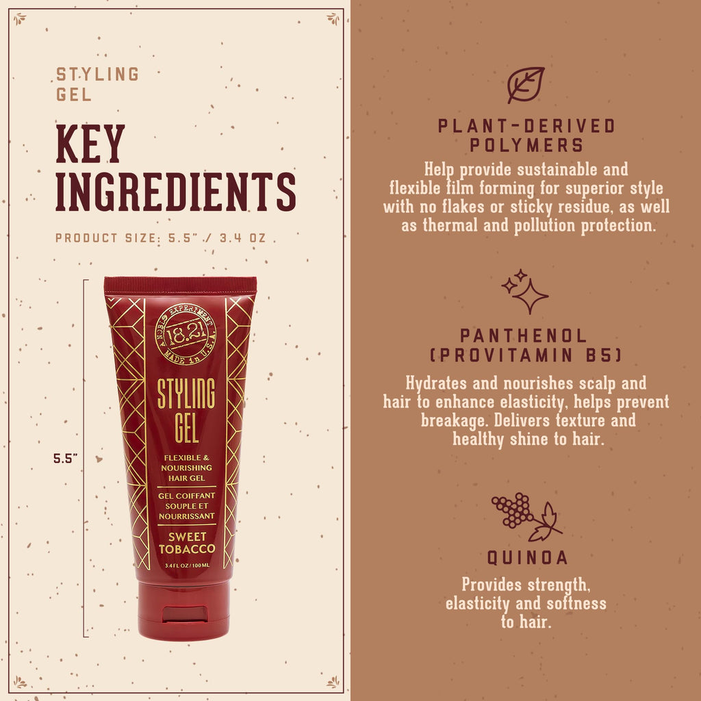 18.21 Man Made Hair Styling Gel for Men, Weightless All-Day Flexible Hold, 3oz. Original Sweet Tobacco Scent