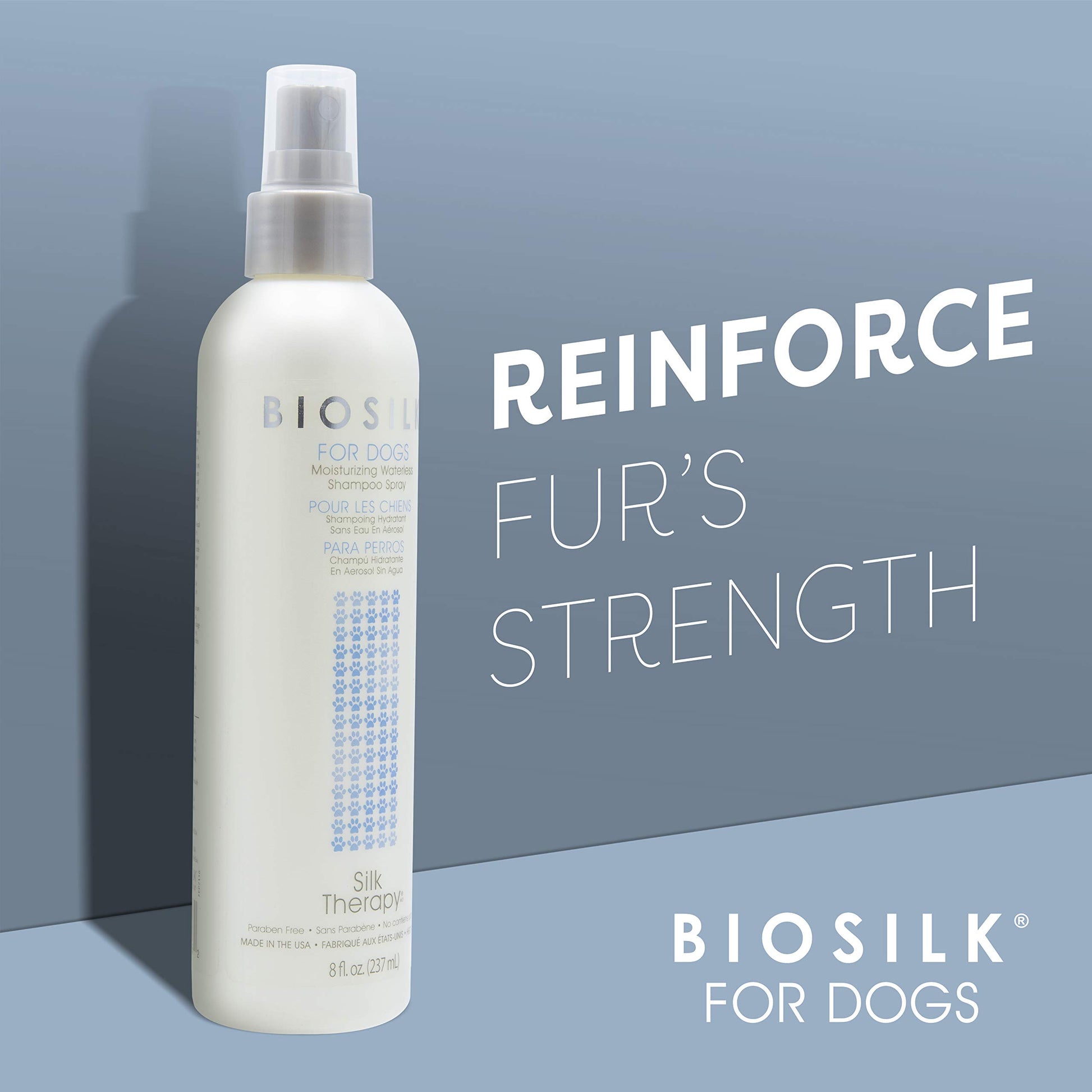 Light Slate Gray BioSilk for Dogs Silk Therapy Deep Moisture Waterless Shampoo Spray, No Rinse Between-Bath Dog Grooming Spray, Sulfate and Paraben Free, pH Balanced, Made in USA, 8 Fl Oz