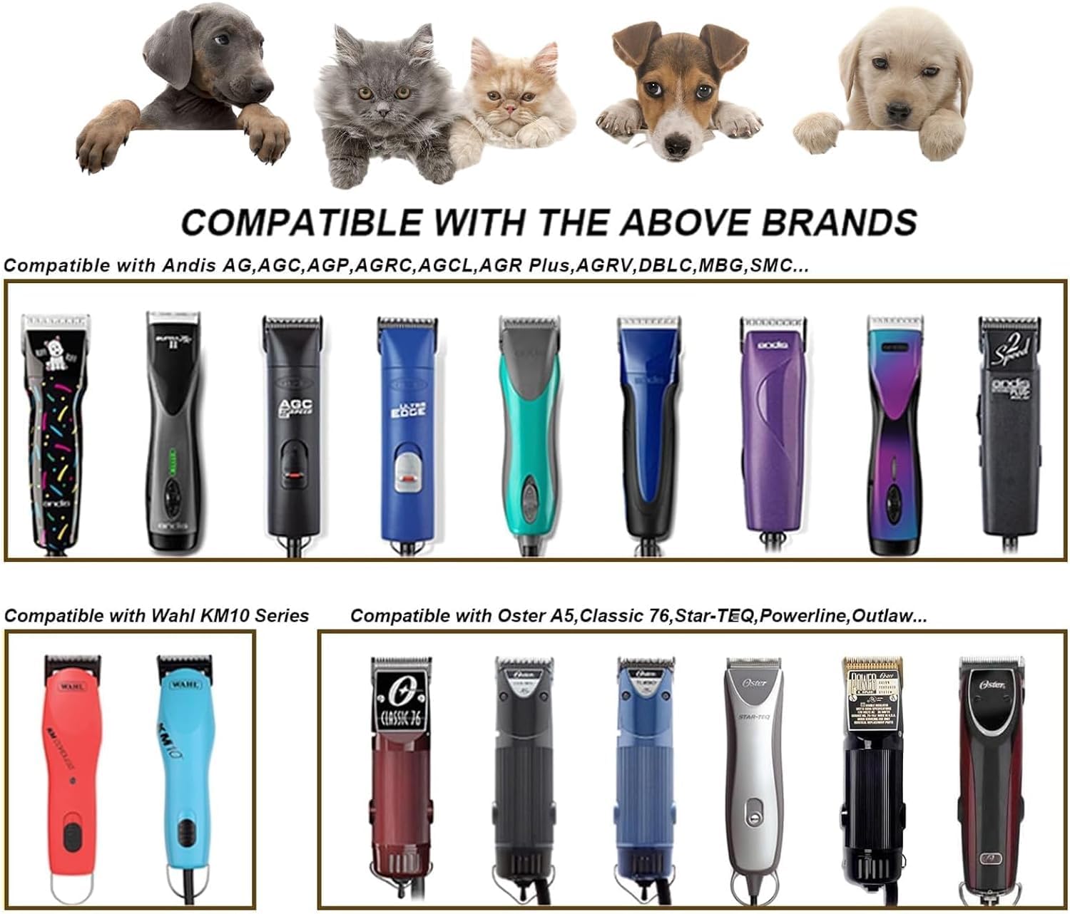 5Pack Dog Grooming Blades Compatible with Andis Dog Clippers,Dog Clipper Blades Compatible with Oster A5,Wahl km10 Dog Clippers for Animal Dog Cat Horse,Stainless-Steel Blade Sharp