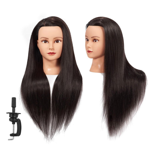 White Smoke Headstar Mannequin Head 26-28'' Synthetic Fiber Hair Styling Training Head Manikin Cosmetology Doll Head with Clamp Holder (Black)