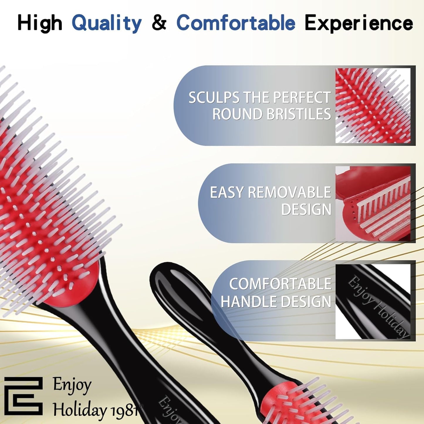 White Smoke Hair Brush for Women Men Curly Wet or Dry Hair Classic Detangling Brushes 7 Row for Natural Thick Hair, Blow Styling Separating, Shaping Defining Curls Tools Travel Bristle Black Hairbrush