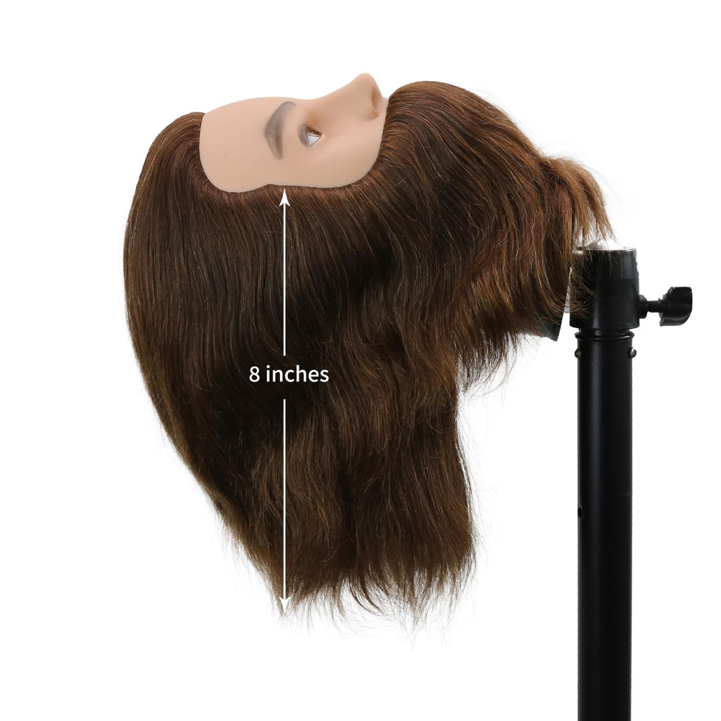Male Mannequin Head,Training Head with 100% Human Hair 12inch Barber Mannequin Head Male Mannequin Head With Beard for Hair Styling, Practicing Cut Styling（Dark Brown）