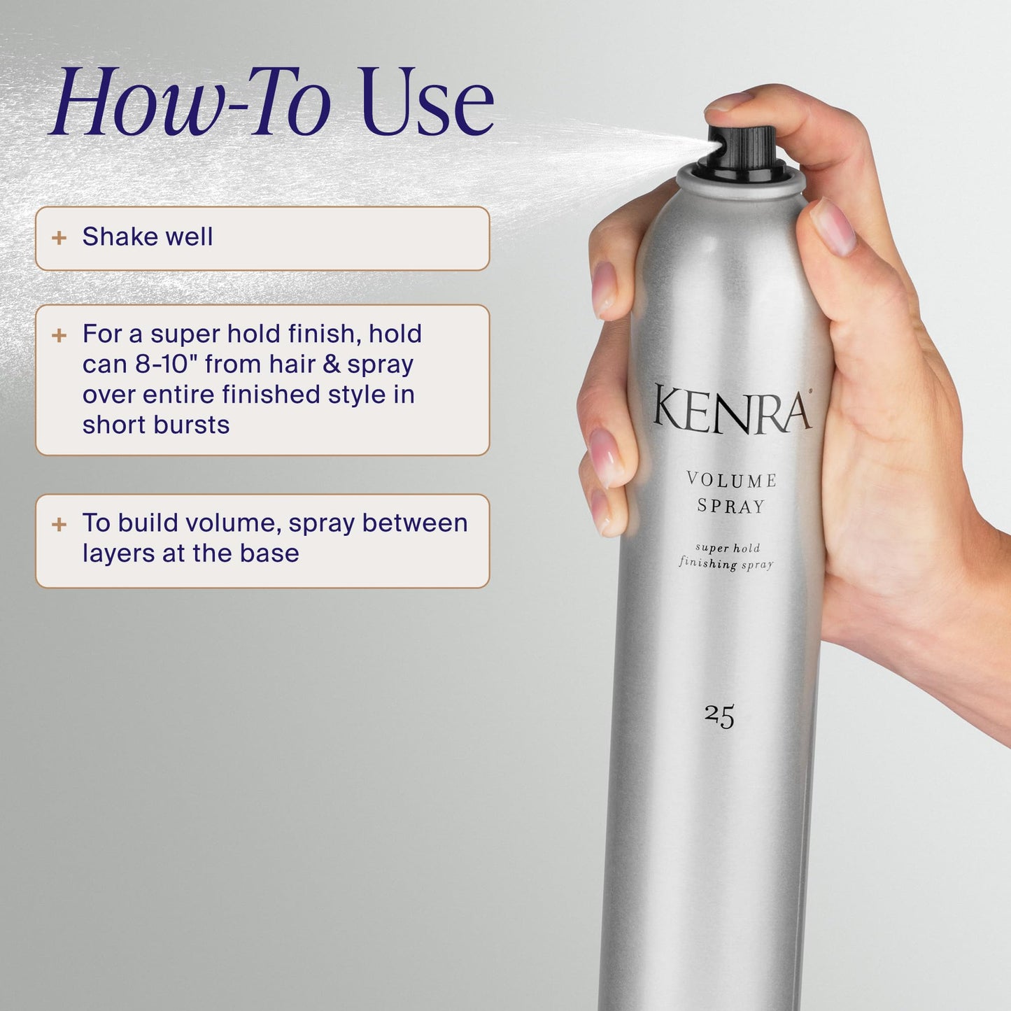 Light Gray Kenra Professional Volume Spray 25 50% | Super Hold Finishing & Styling Hairspray | Flake-free & Fast-drying | Wind & Humidity Resistance | All Hair Types | Travel 1.5 oz