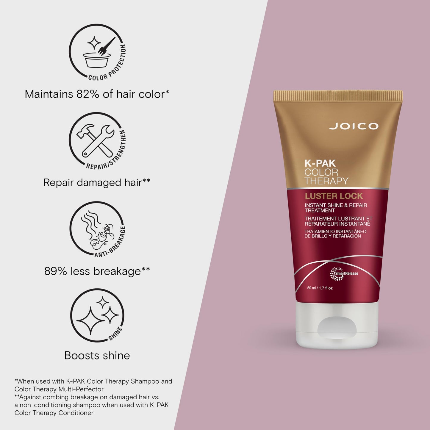 Joico K-PAK Color Therapy Luster Lock Instant Shine & Repair Treatment | For Color-Treated Hair | Boost Color Vibrancy | Repair Breakage | With Keratin & Argan Oil | 5.1 Fl Oz