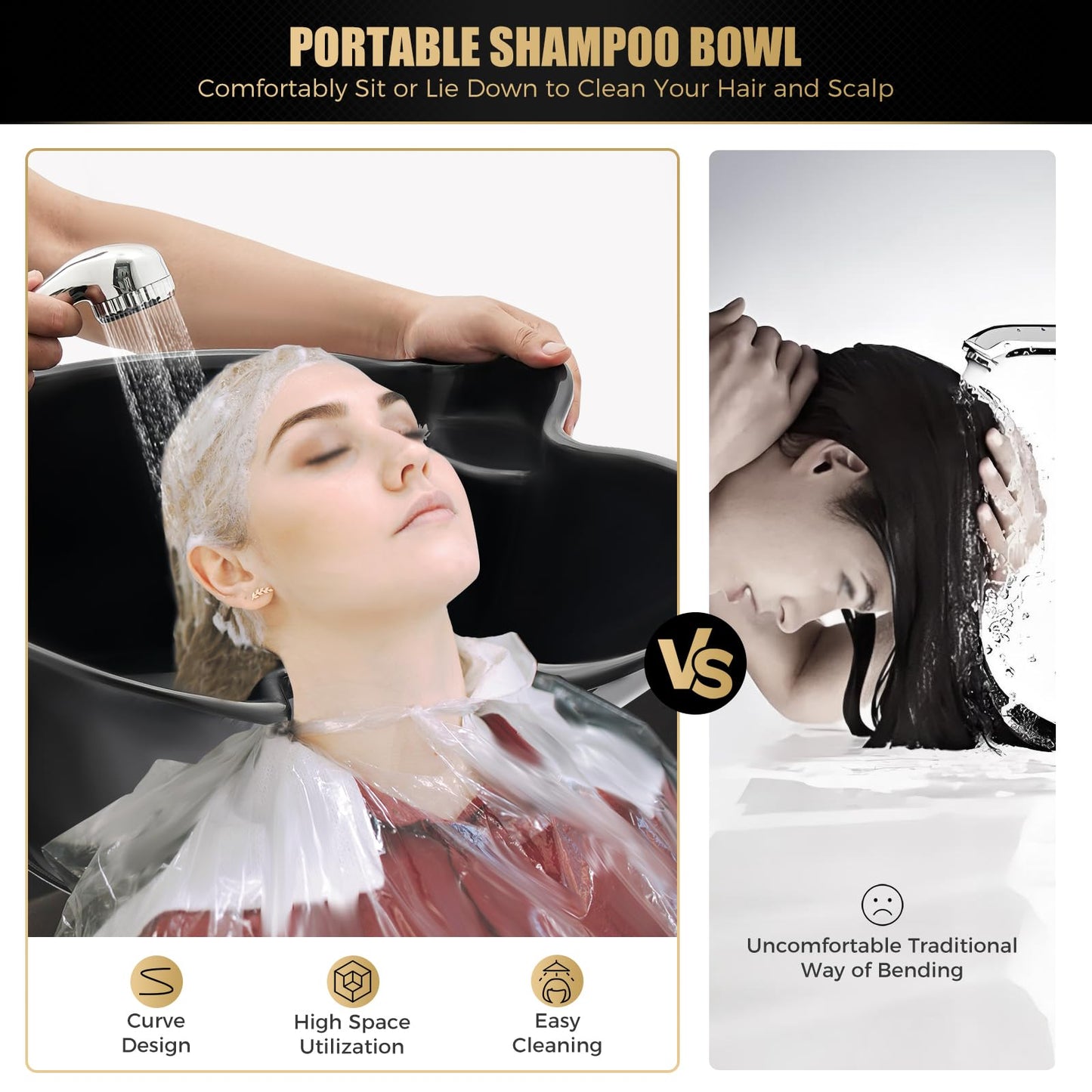 White Smoke Portable Shampoo Bowl, 20L 270 Degree Rotation Hair Washing Station Backwash Shampoo Bowl Basin Hairdress Spa Salon Hair Washing Sink With 2 Buckets Height Adjustable For Home Salon Use, Black