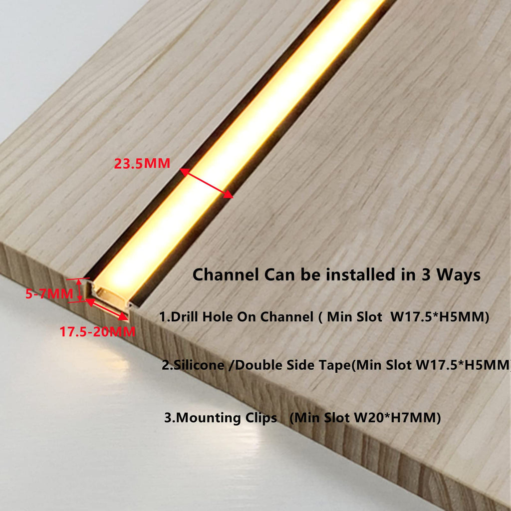 THMOOTHER 10-Pack 3.3FT/1M LED Strip Aluminum Channel Diffuser,Collar Shape Tape Light Under Cabinet Floating Shelf Alcove Recessed 25X7MM Matte Black Anodized Track, Milky Cover Concave Slot Profile