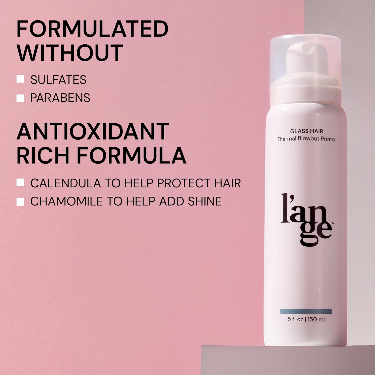 L'ANGE HAIR Glass Hair Thermal Blowout Primer | Heat Protectant Spray for Frizz-Free Styling | Lightweight Formula for Smooth, Silky Hair | Humidity-Resistant Shine Enhancer | 5 fl oz Bottle