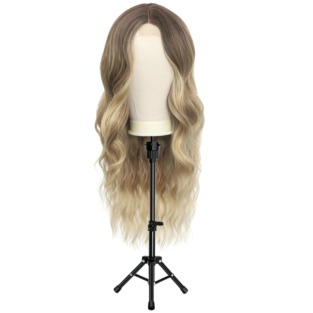 FUTAI 22 inches Canvas Mannequin Head with Tripod Stand Wig Cap T Pins Rat Tail Comb and Hairpins for Wig Making Practice Styling Training Display