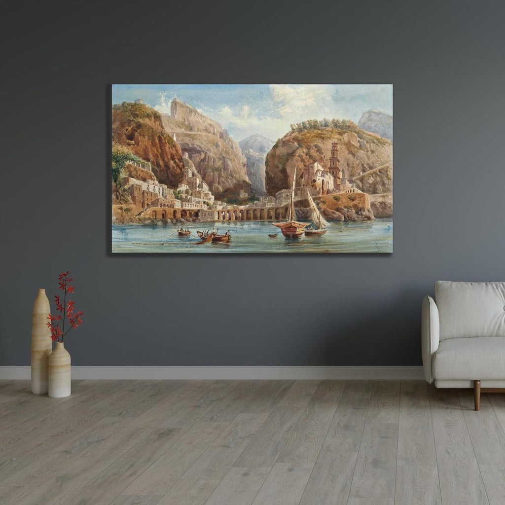 ArtDirect Fishing at Atrani on the Amalfi coast Custom Framed Art Print Giclee Print or Canvas Options with Various Sizes and Customization by Giovanni Lanza