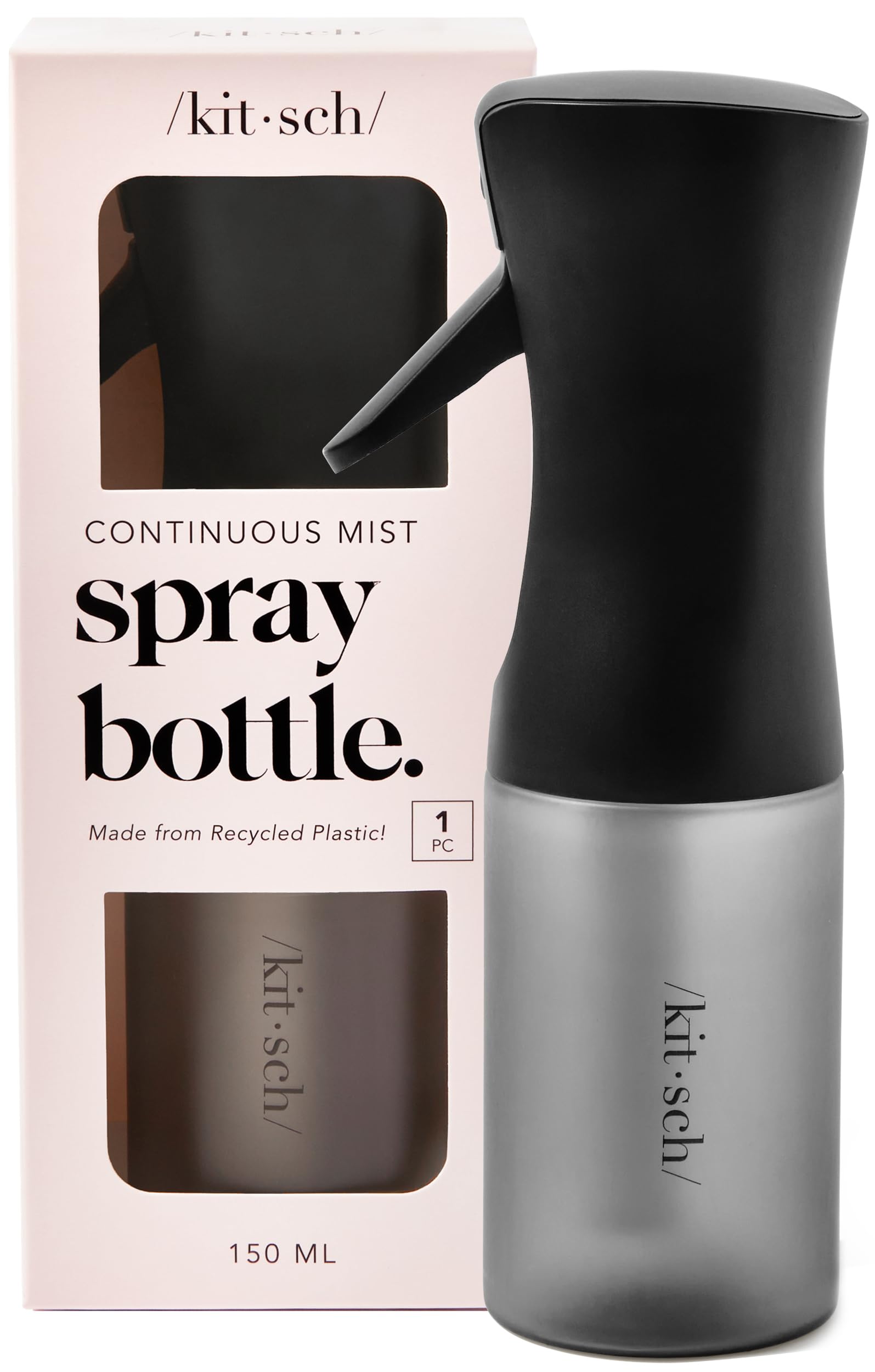 Kitsch Continuous Spray Bottle for Hair – Fine Mist Water Mister & Water Spray Bottle – Recycled Hair Spray Bottle – Spray Bottles for Cleaning, Styling, Plants & More – Black, 150ml