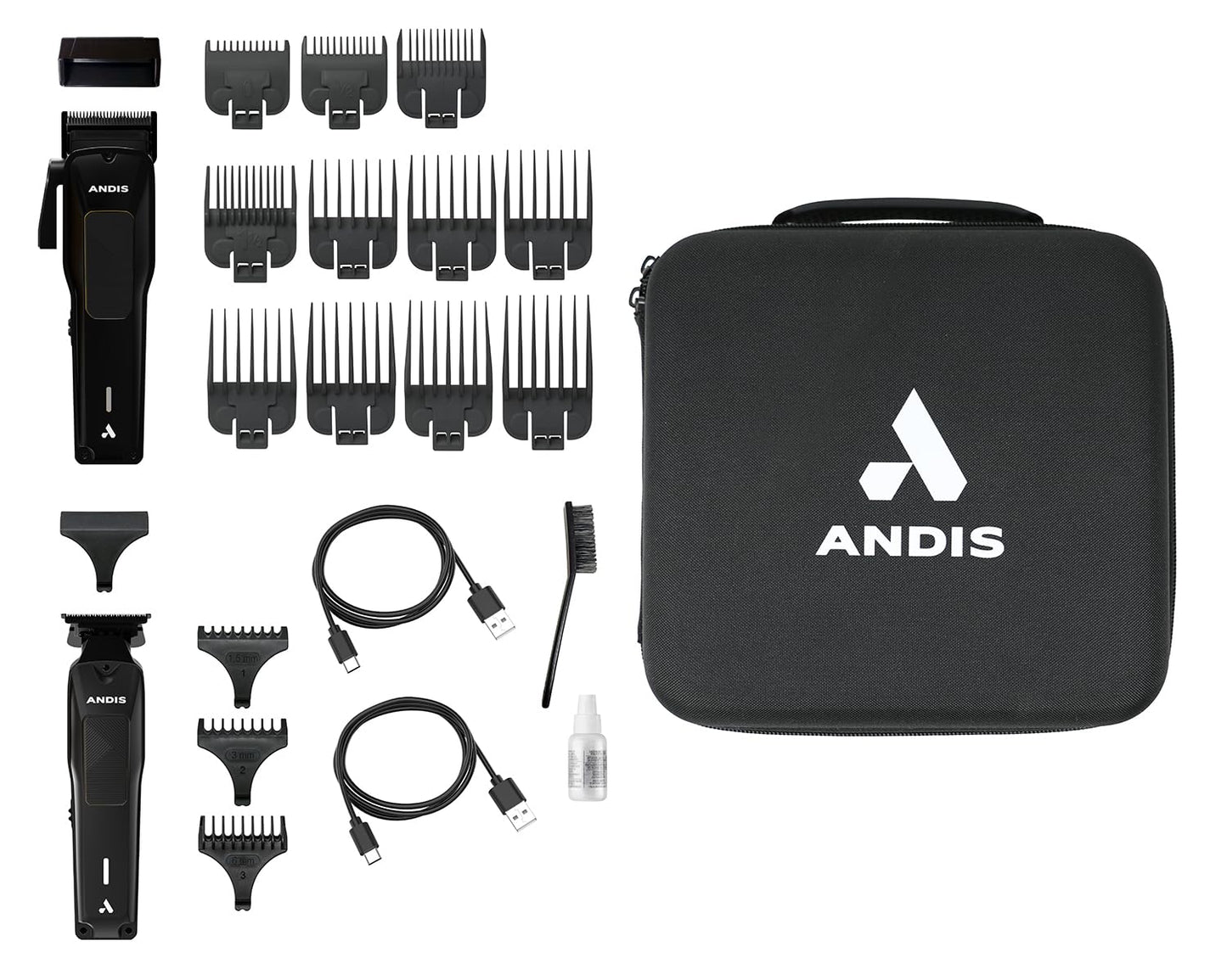 Andis 563534 Phenom Clipper & Trimmer Hair Cutting Combo Kit, Professional Barber, Cordless, Beard & Hair, Includes Comb Sets, Lithium-Ion, Black
