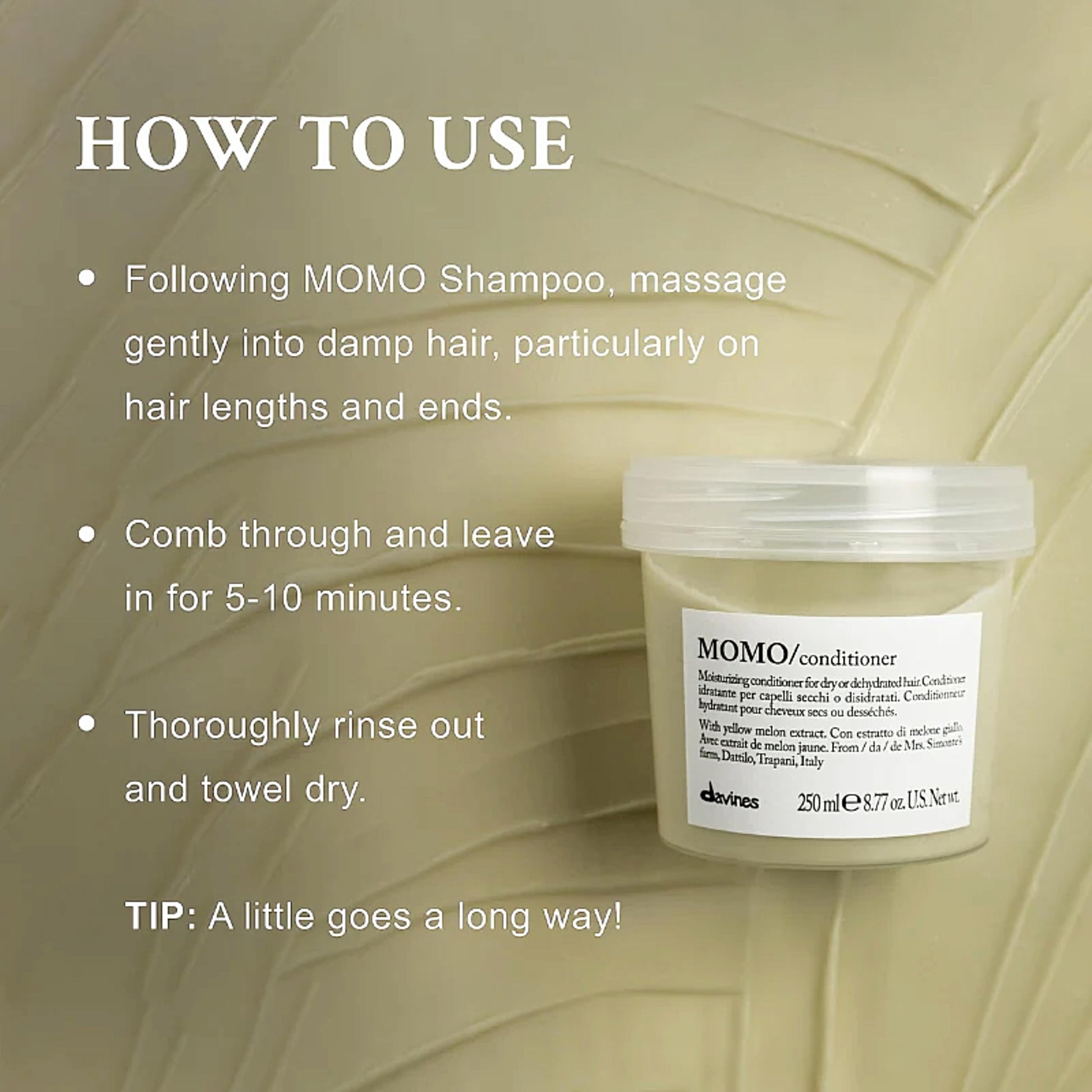 Dim Gray Davines MOMO Conditioner, Moisturizing Untangling Formula for Dry and Dehydrated Hair - Promoting Lasting Hydration, Softness, and Shine for Silky Results with Melon Extract, 8.45 Fl Oz