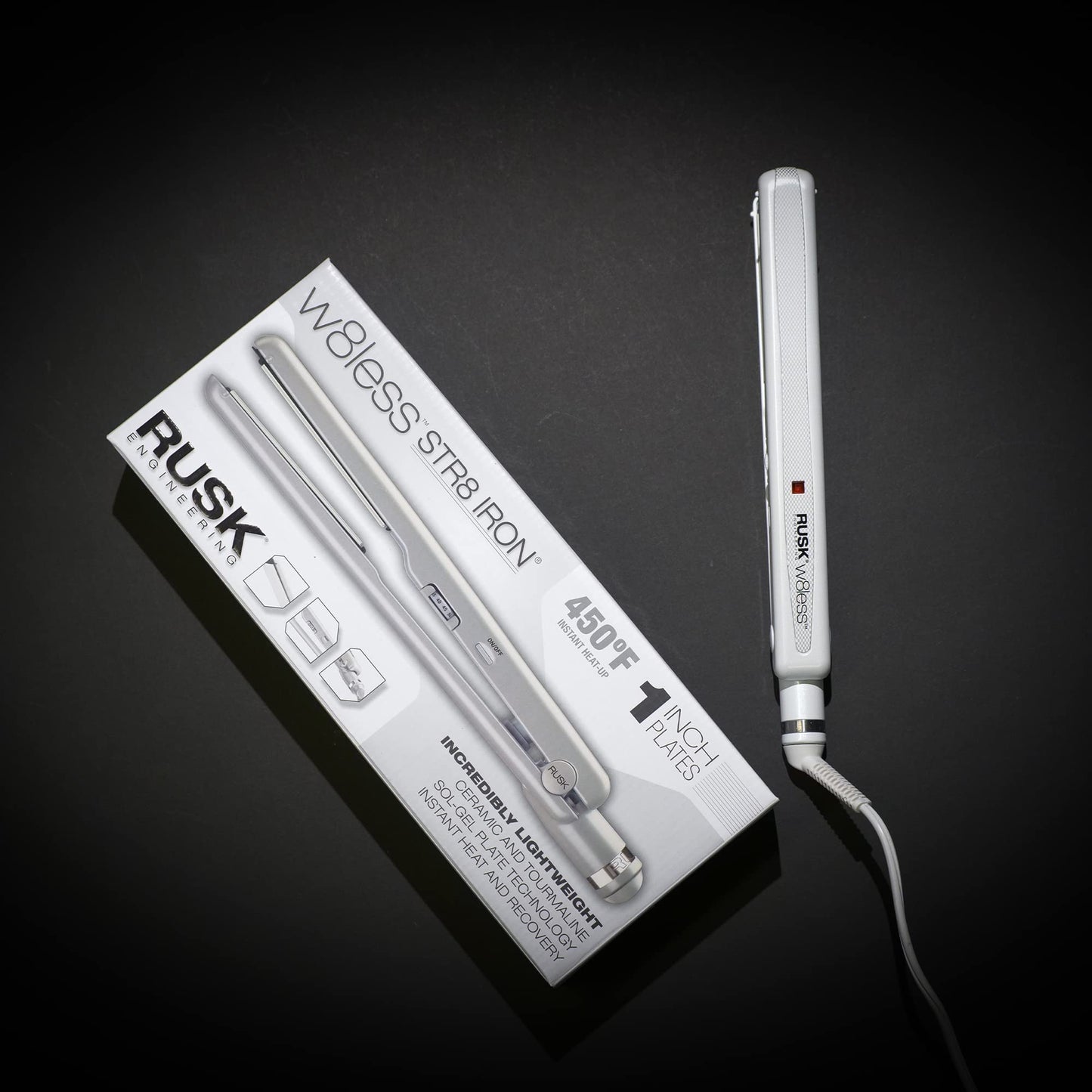 Fer à repasser professionnel RUSK Engineering W8less en céramique et tourmaline Str8, 2,5 cm, léger, infusé de tourmaline, combiné à la technologie Sol-Gel