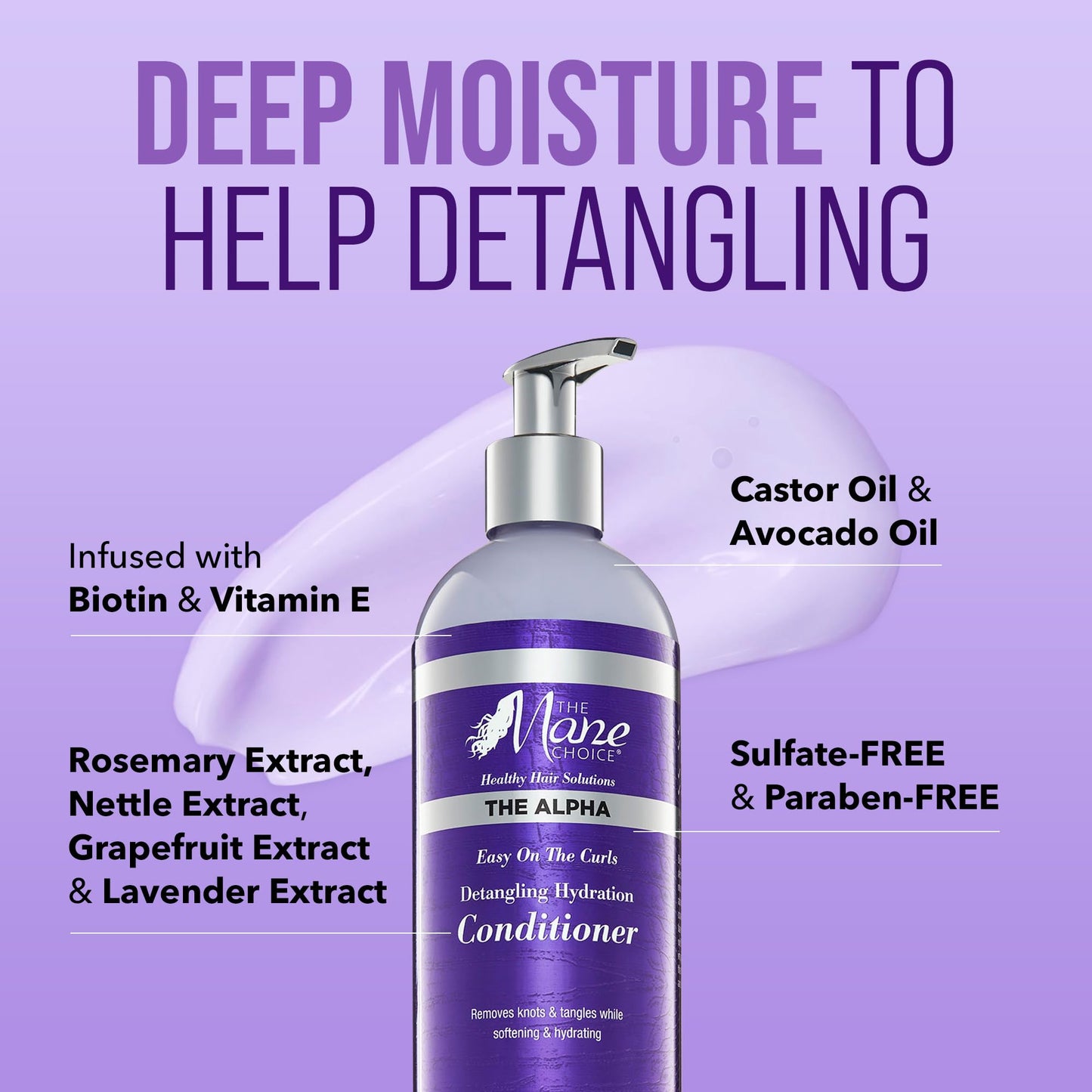 The Mane Choice The Alpha Easy On The Curls Hydration Curly Hair Conditioner, Nourishing Detangling Conditioner Enriched with Biotin & Vitamin E, Sulfate & Paraben-Free, 16 oz