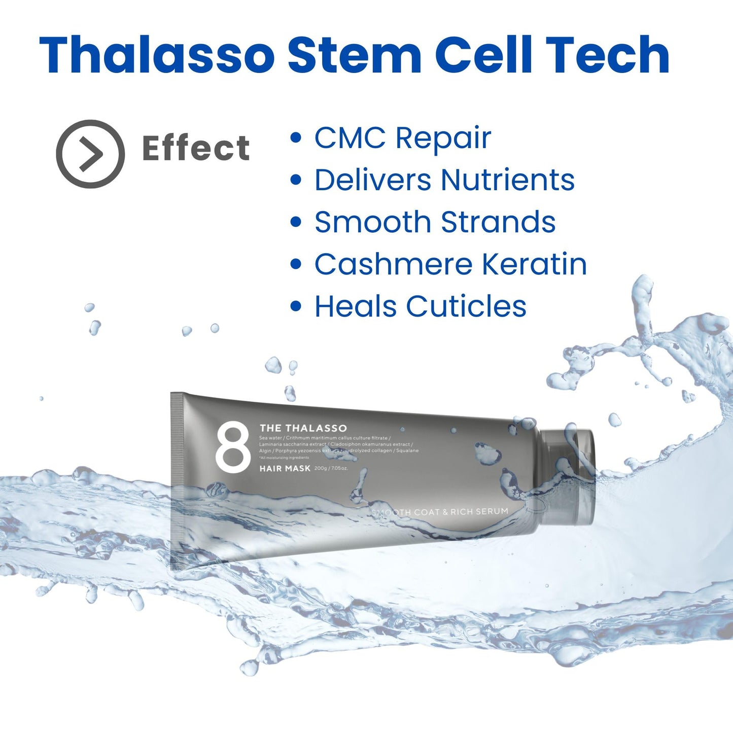 8 THE THALASSO Smooth Series: Normal to Oily Hair Treatment Mask, UniqueThalasso Stem Cells with Deep Sea Water & Marine Collagen, Moisturizing & Smoothing, 200g/7.056 fl oz