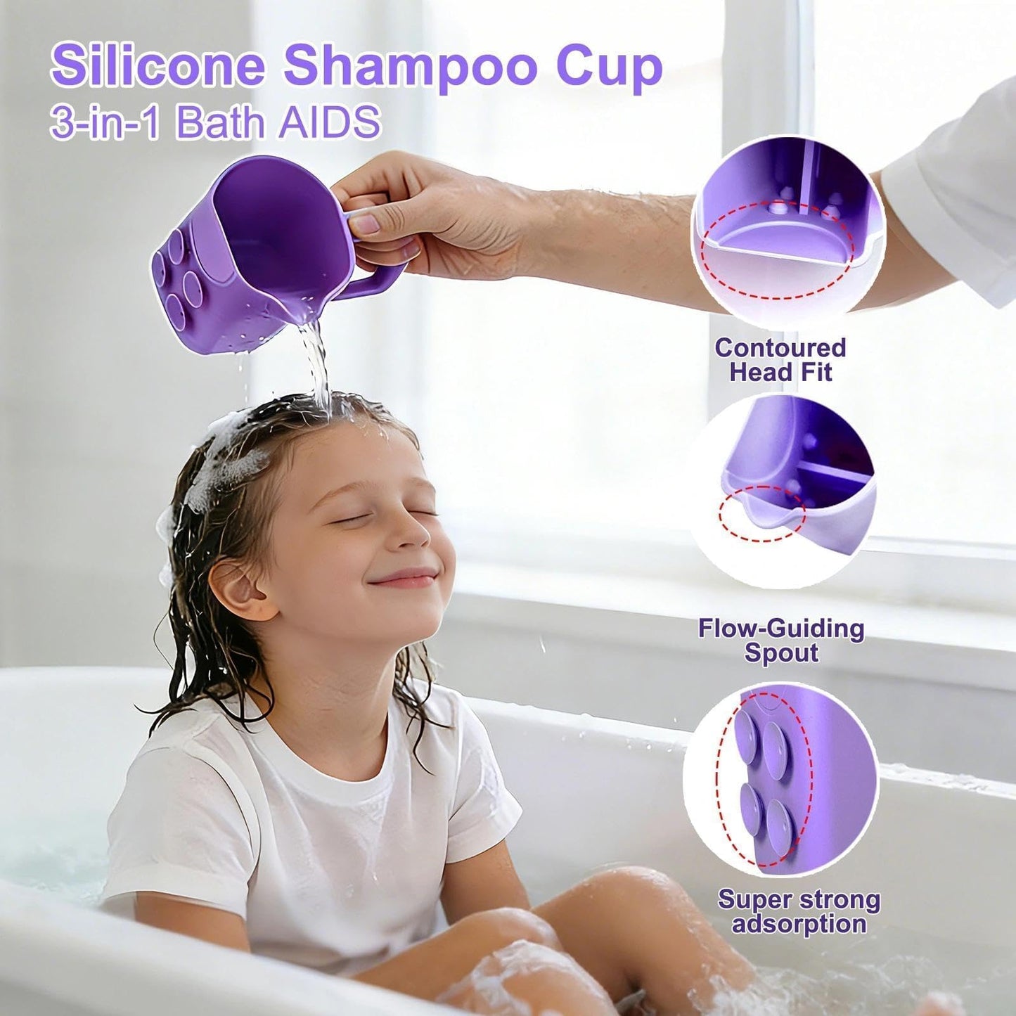 nestery Hair Washing Station for Kids, Silicone Portable Shampoo Bowl and Elderly with Rinse Cup & Scalp Massager, Hair Washing Basin for Sink or Bathtub at Home with Neck Support Purple