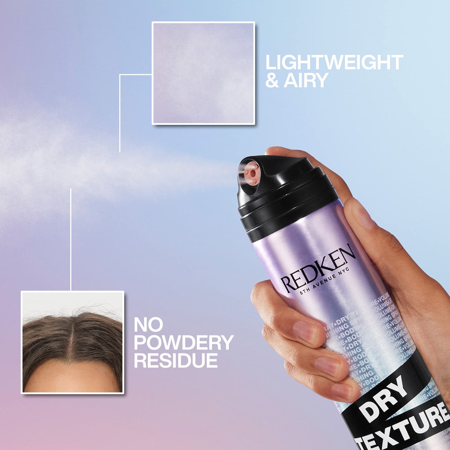 Spray volumateur léger Redken Dry Texture pour tous types de cheveux, texture aérienne et effet plage, tenue moyenne