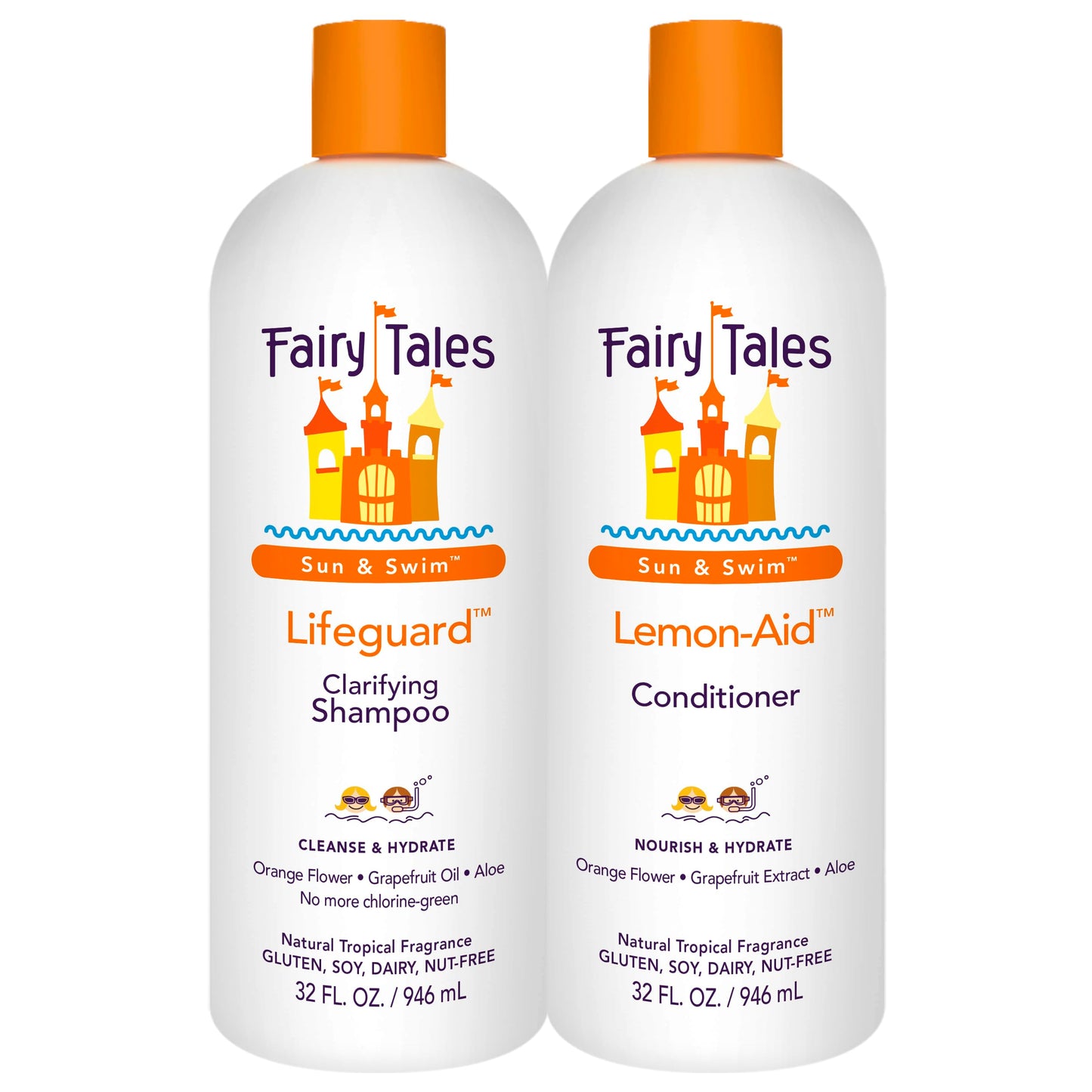 Fairy Tales Swim Shampoo 32oz and Conditioner 32oz for Kids | Made with Natural Ingredients in the USA | Chlorine Removal Swimmer Shampoo and Conditioner | No Parabens, Sulfates, or Synthetic Dyes