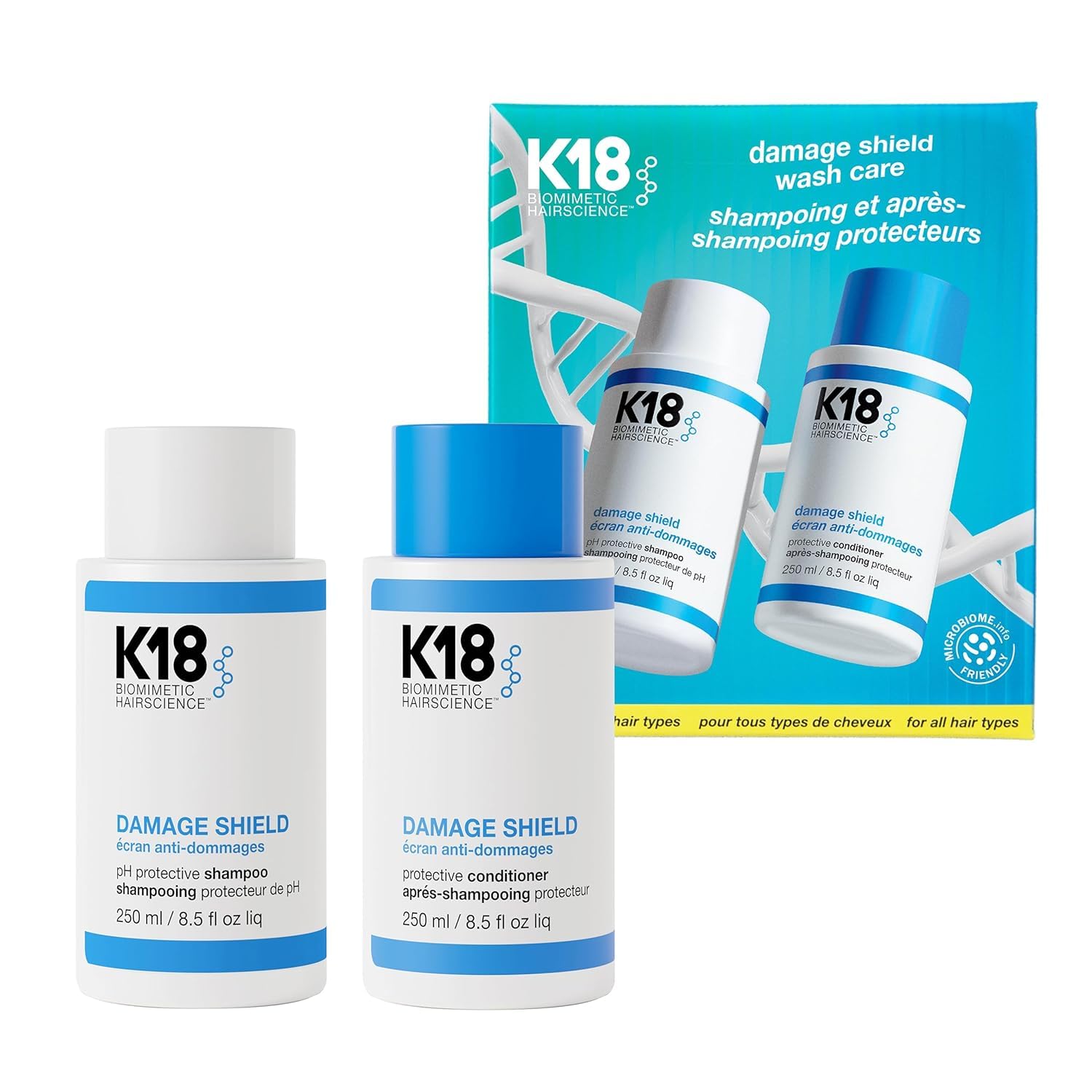 K18 Amazon Exclusive Damage Shield Wash Care Set | Full-Size Color-Safe Protective Shampoo + Conditioner Reduces Frizz And Tangles, Maintains Hair Health, Protects From Damage