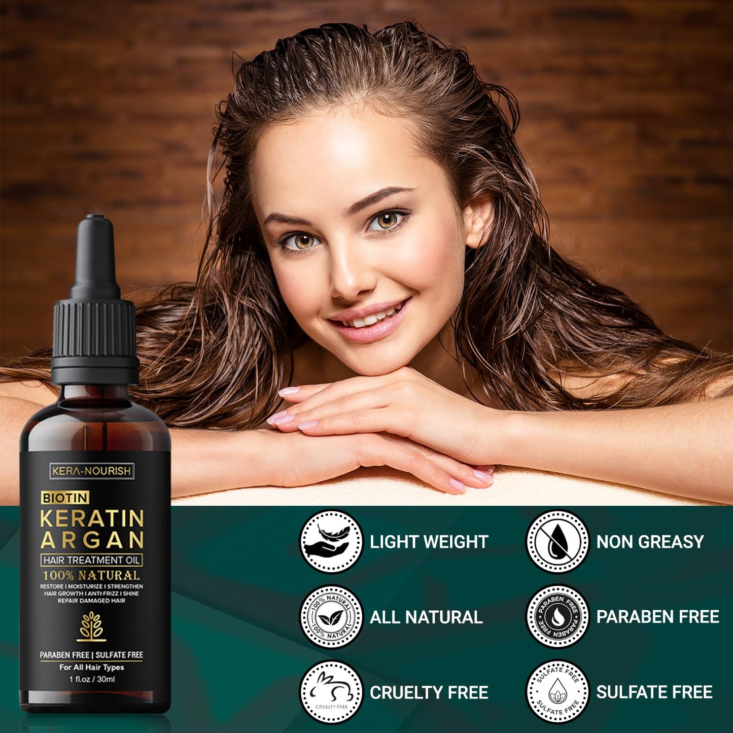 Huile de croissance capillaire KERA-NOURISH à la vitamine E, au collagène, à la biotine, à la kératine, à l'argan et à l'huile de jojoba pour cheveux crépus, bouclés, colorés et traités chimiquement, 30 ml