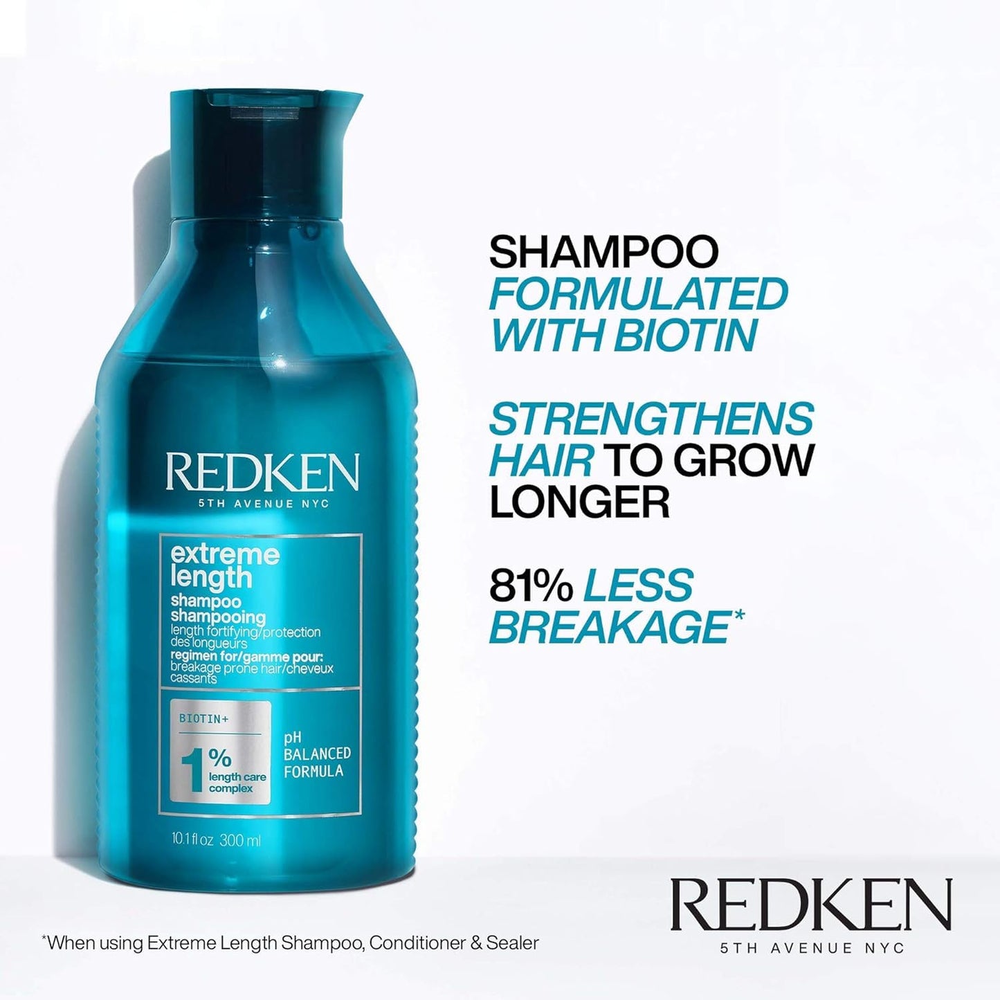 Shampoing Redken Extreme Length | Pour la pousse des cheveux | Prévient la casse et renforce les cheveux | Infusé à la biotine | 100 ml