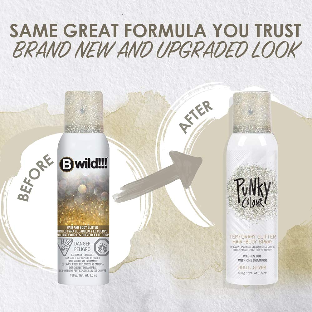Punky Colour Temporary Hair and Body Glitter Spray, Gold/Silver – Glitters Hairspray, Adds Shimmery Glow, Hair Glitter for Kids, Women, Men, 3.5 oz