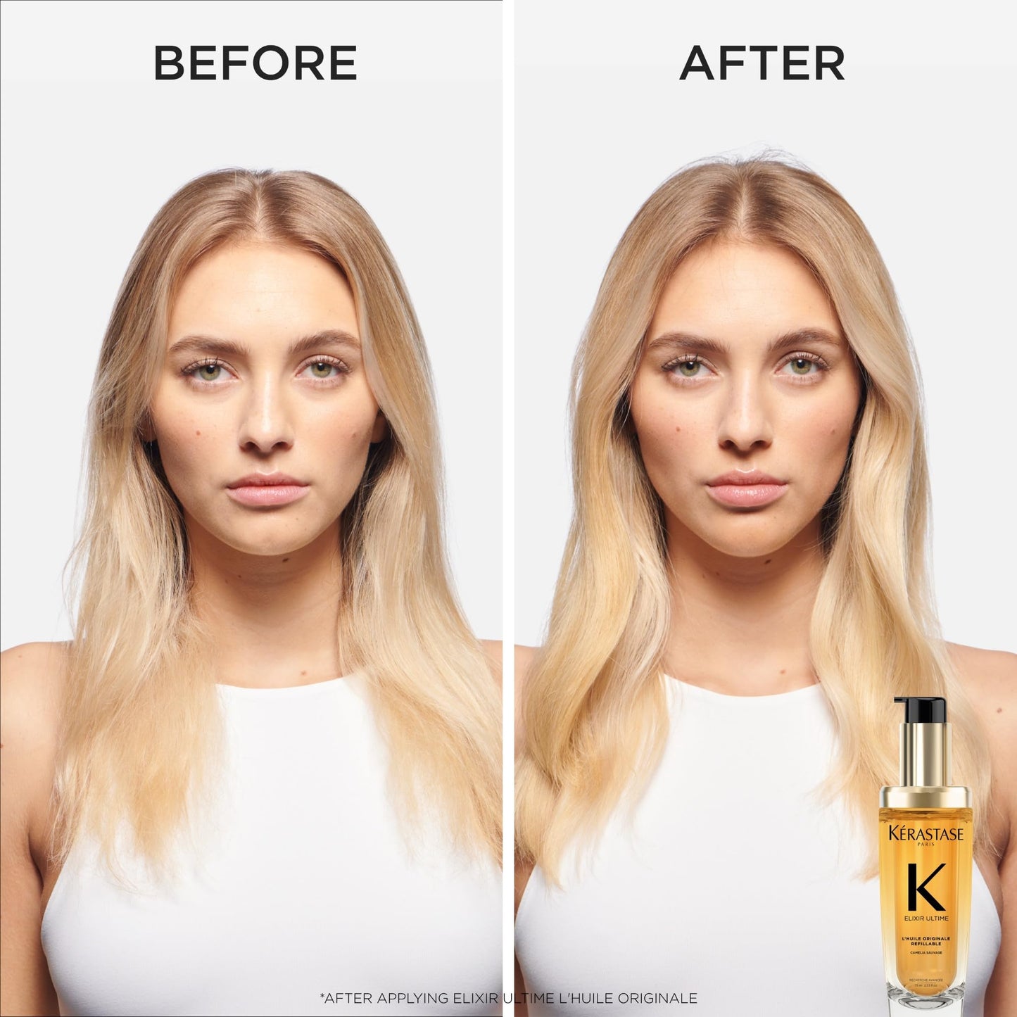 KÉRASTASE New Elixir Ultime Rechargeable L'Huile Originale, Sérum Huile Hydratant pour Lisser les Frisottis et Ajouter de la Brillance au Camélia Sauvage, Renforce et Offre une Protection Thermique, Tous Types de Cheveux