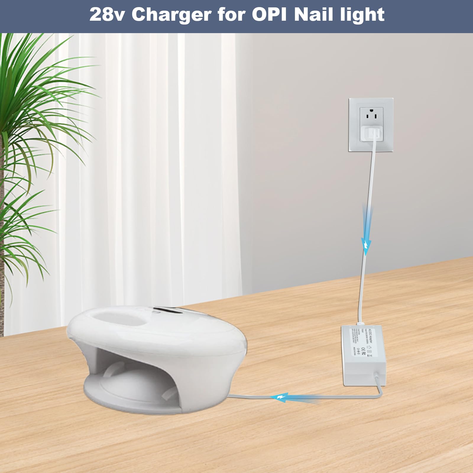 Lavender 28V Power Cord for OPI LED Light Professional Gel Curing Nail Dryer Lamp Compatible with OPI LED LAMP 2017 GL902 Dual Cure Nail Light Power Adapter Charger