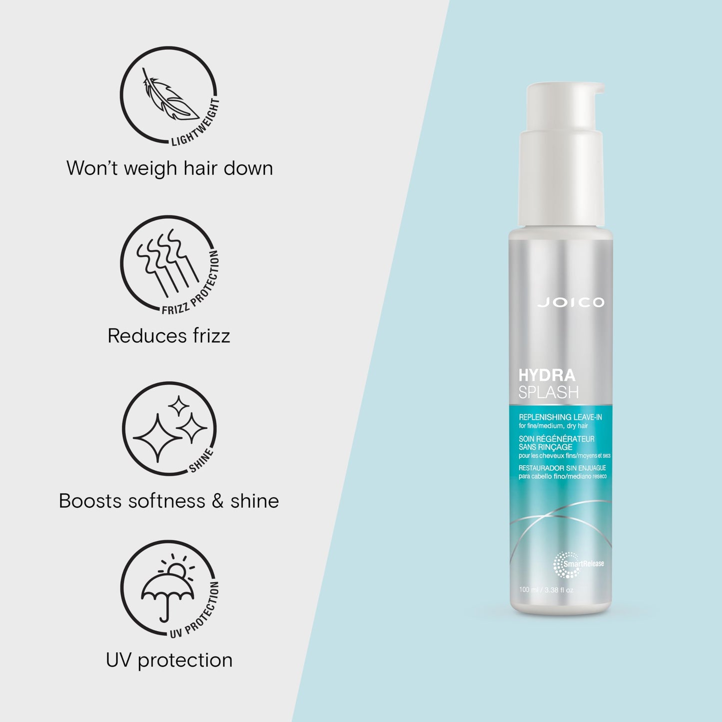 Joico HydraSplash 补水免洗护发素 | 适用于细软、中等和干性发质 | 提升光泽和柔软度 | 抚平毛躁并补水 | 蕴含海藻和椰子水 | 3.38 液体盎司