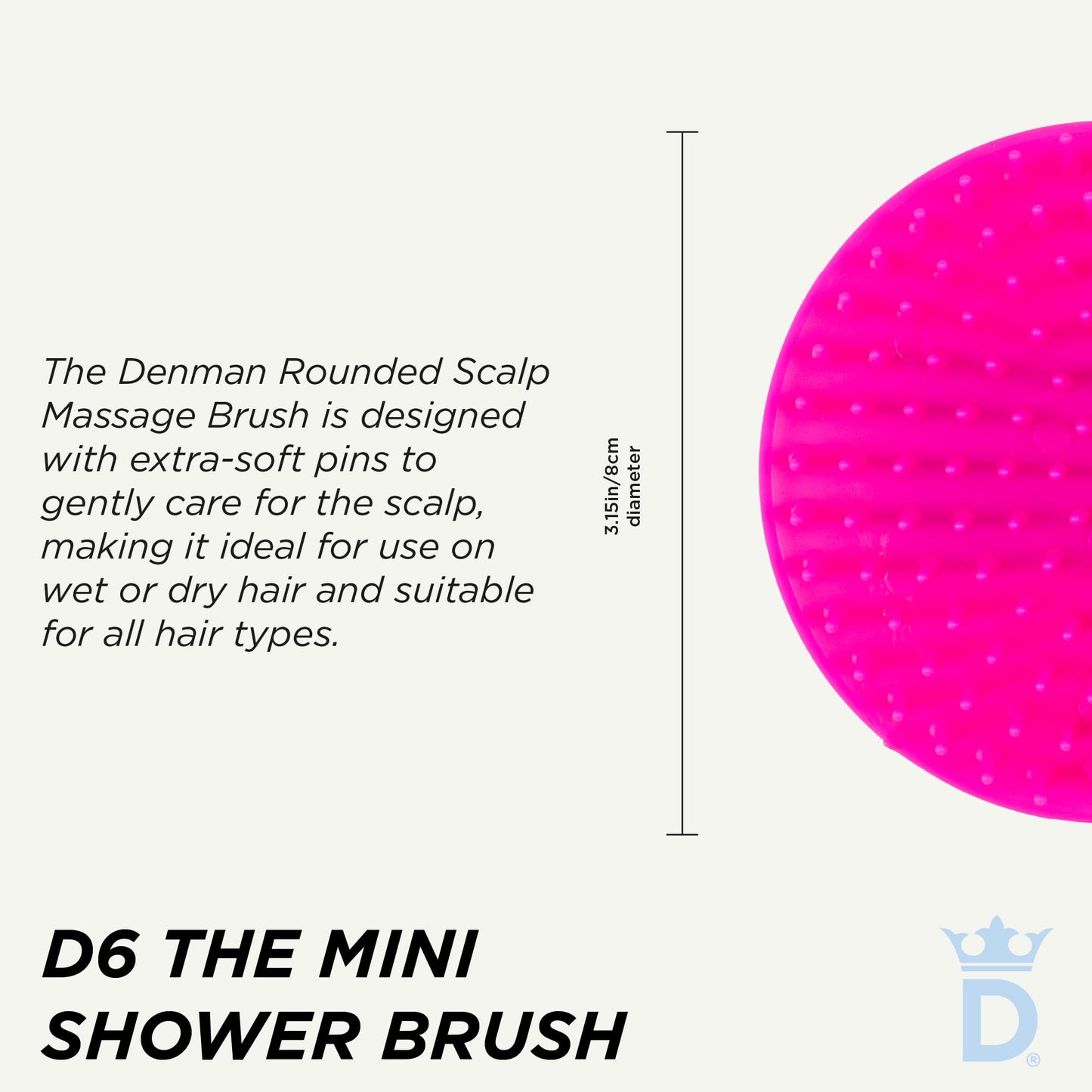 Denman (Pink) Scalp Massager and Detangling Hair Brush for Thick or Thin Hair, Curly or Straight Hair - use in the Shower or Bath - Head and Beard Scrubber - For Women and Men, D6