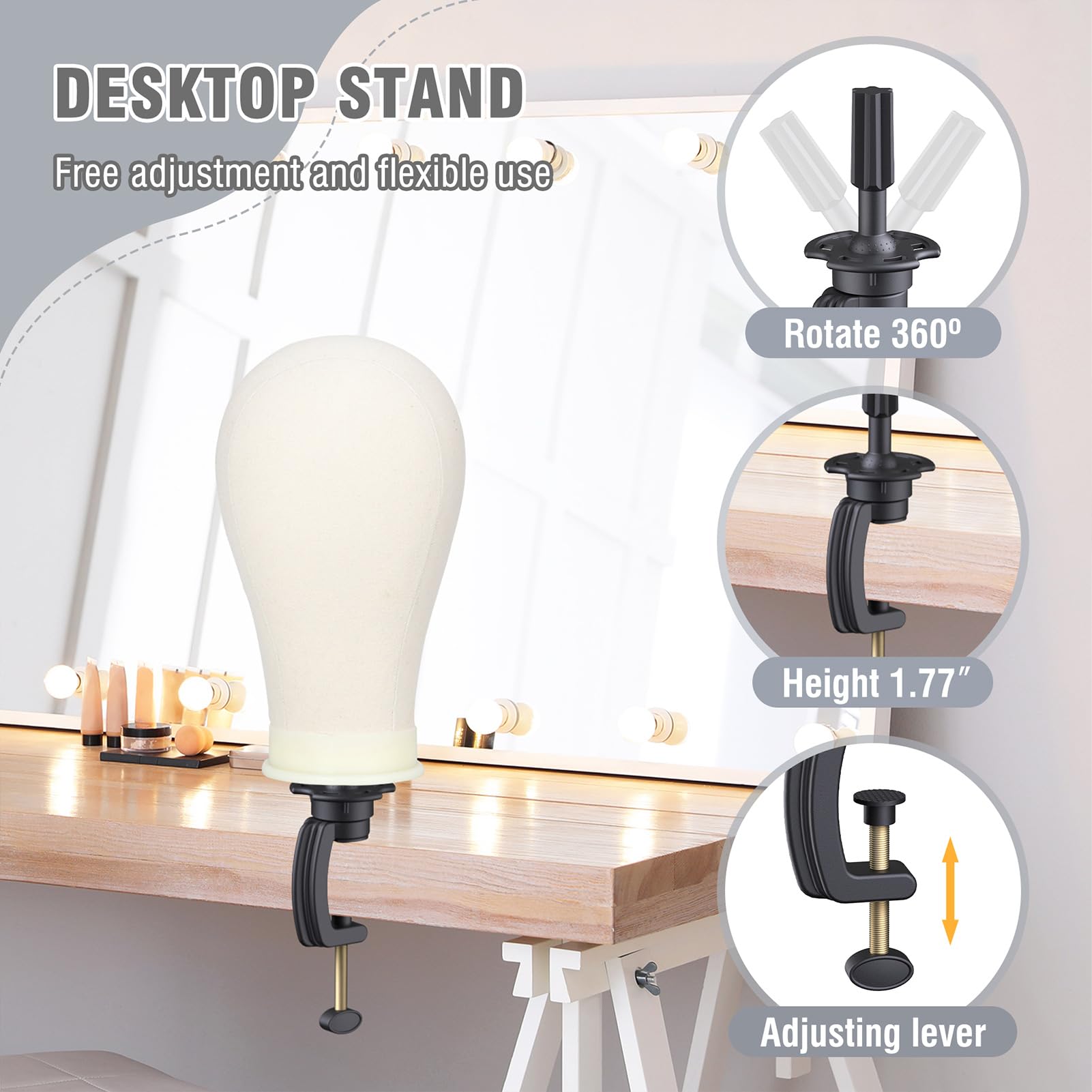 Relx Reinforced Wig Stand with Mannequin Head - Adjustable Wig Head Stand with Head for Wigs - Manikin Head Set for Cosmetology, black