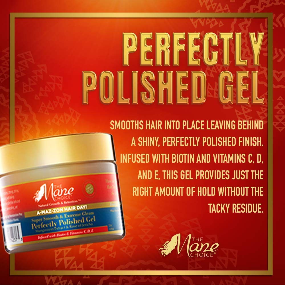 The Mane Choice A-MAZ-ZON HAIR DAY - PERFECTLY POLISHED GEL - A Smooth Hold thats Non Drying and Flake-free - Infused with Biotin, Rose of Jerico, Amla Oil, Vitamins C,D,E (12 OZ)