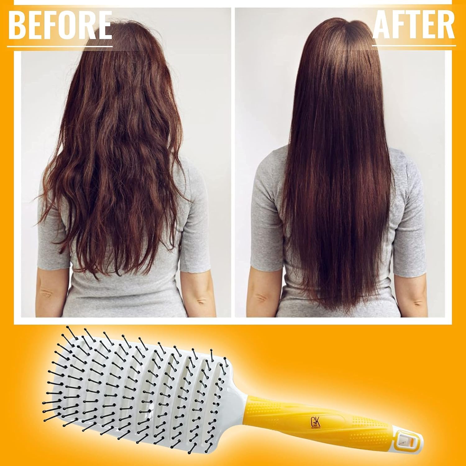 GK HAIR Global Keratin Professional Curved Vented Brush 2.5 Inch for Blow Drying Styling Detangling Vent Brush with Pin Bristles & Non Slip Grip for Long Curly Tangled Straight & Thick Hair - Unisex