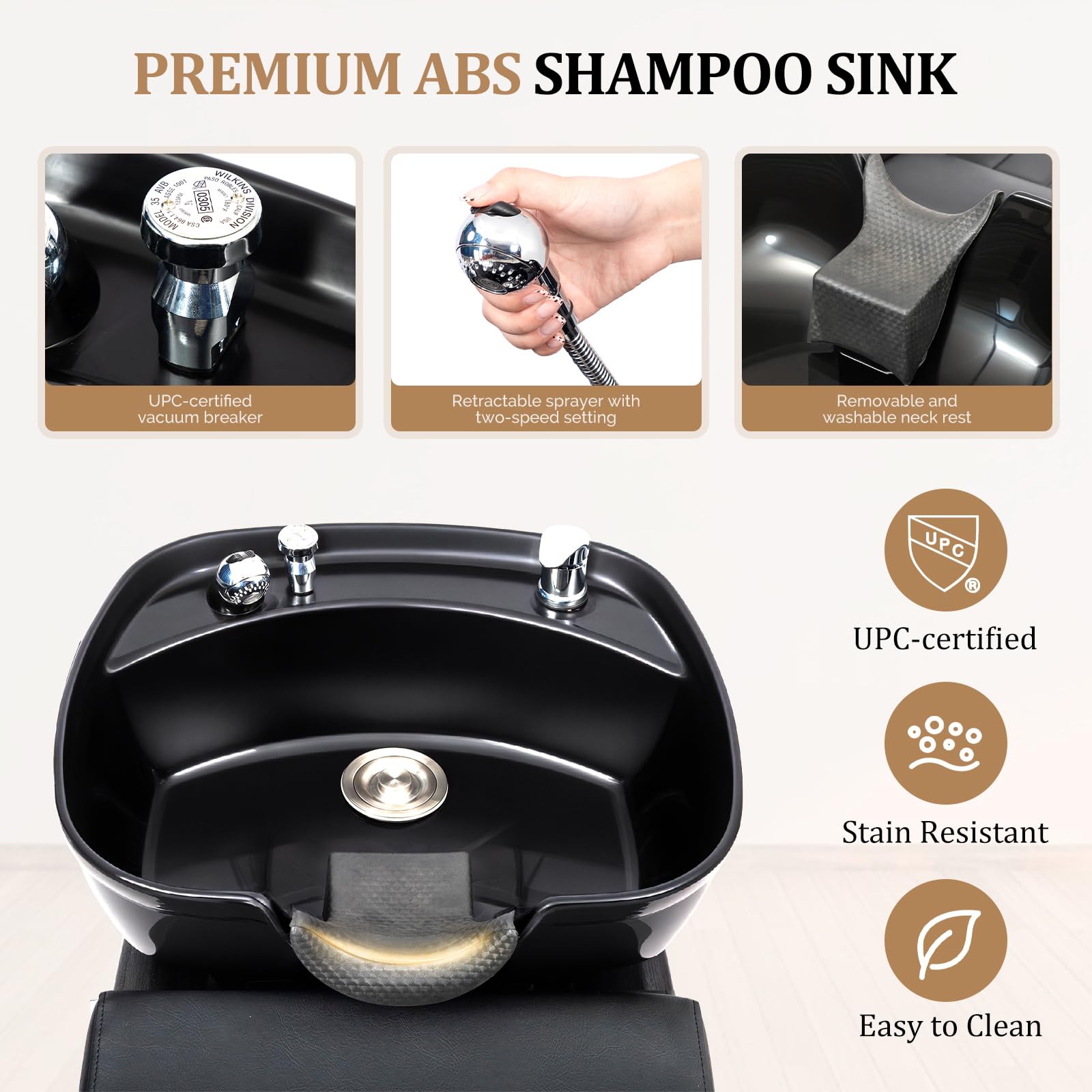 White Smoke OmySalon Backwash Unit with UPC Certified Shampoo Bowl & Storage Shelf, Hair Wash Chair Shampoo Station, Barbershop Beauty Spa Massage Hairdressing Equipment