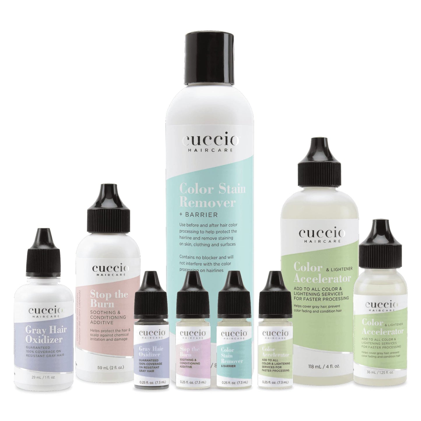 White Smoke Cuccio Haircare Try Me Collection Kit - Hair Coloring Essentials - Includes Stop The Burn And Gray Hair Oxidizer Treatments - Gluten And Paraben Free - Suitable For Travel - 0.25 Oz Each - 4 Pc