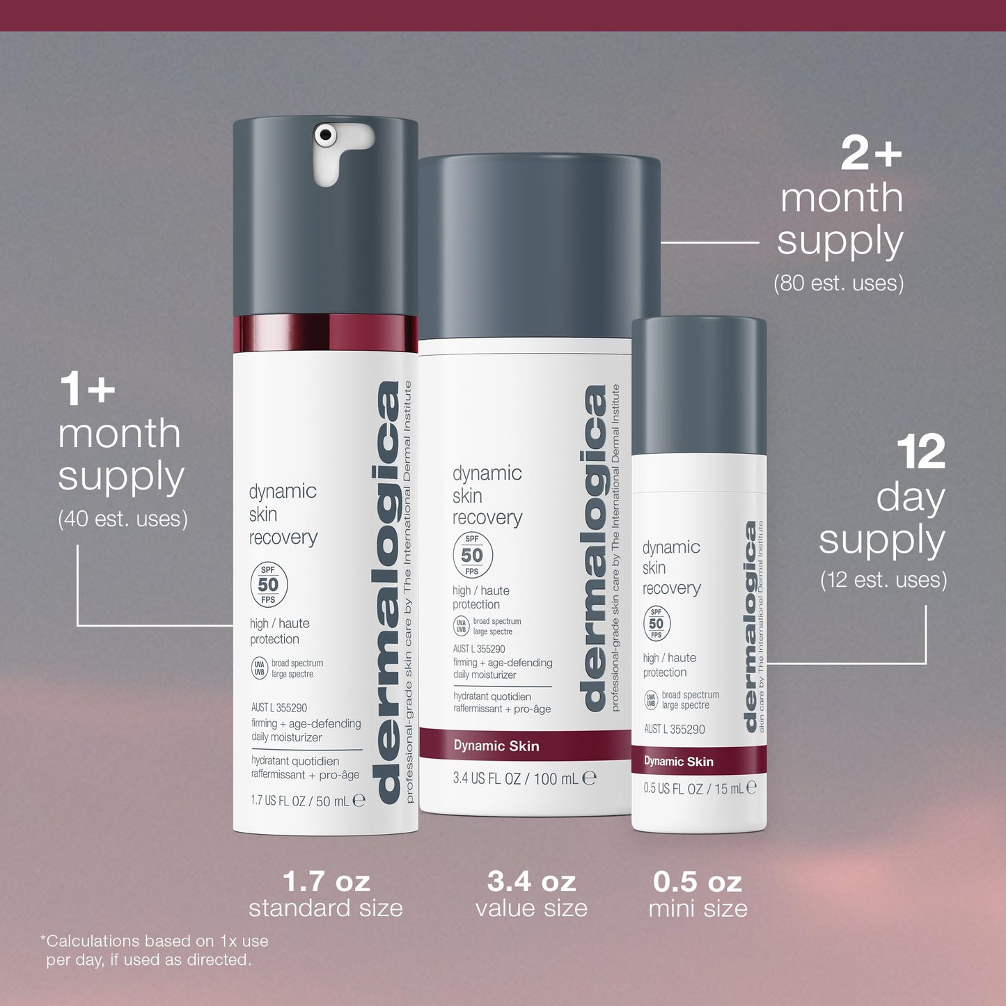 Light Slate Gray Dermalogica Dynamic Skin Recovery SPF50, Anti-Aging Face Sunscreen Moisturizer, Medium-Weight Non-Greasy Broad Spectrum, 0.5 Fl Oz
