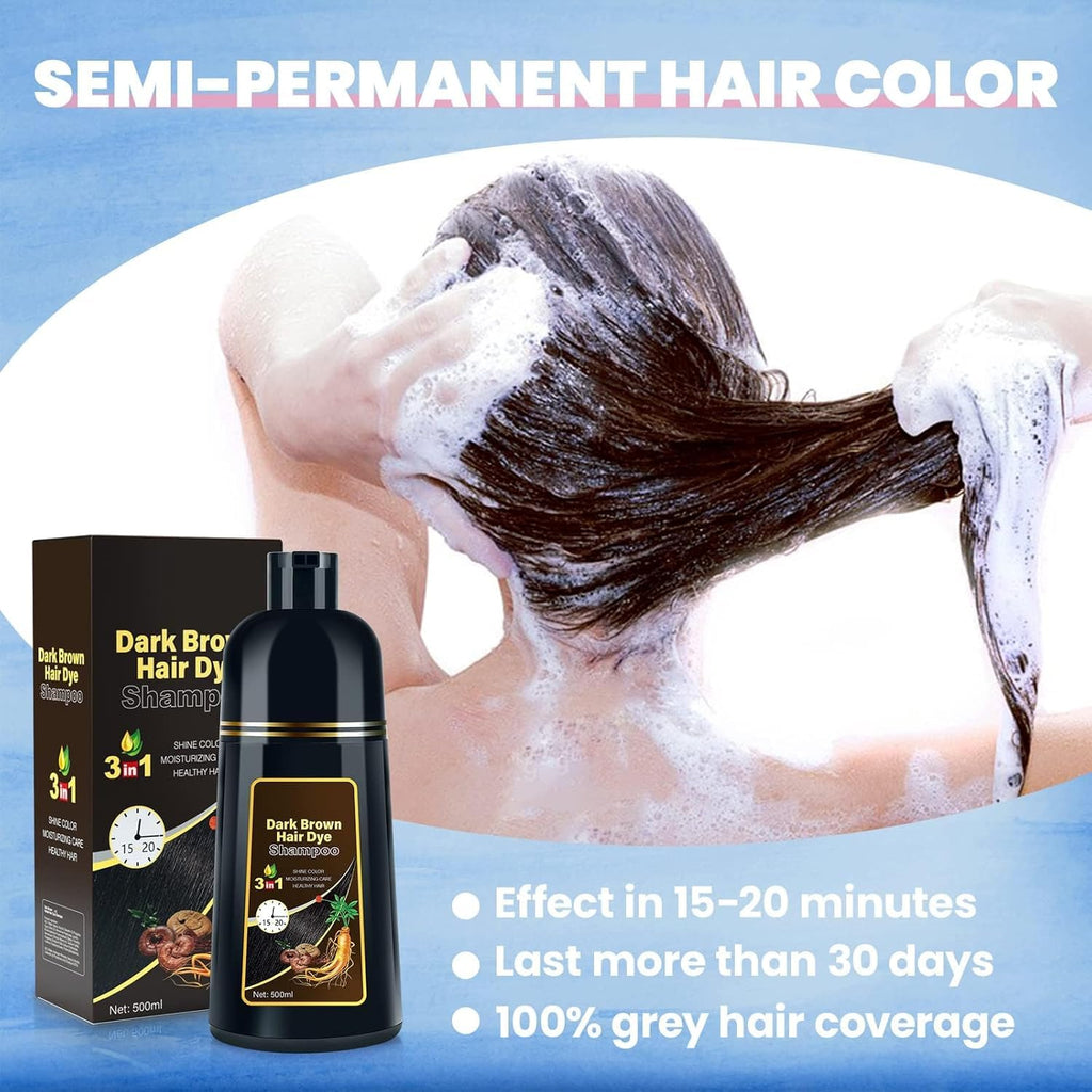 IIIMEIDU Hair Dye Shampoo for Gray Hair, 3 in 1 Herbal Ingredients Natural Dye for Women Men, Grey Coverage 500ml Chestnut Brown 1