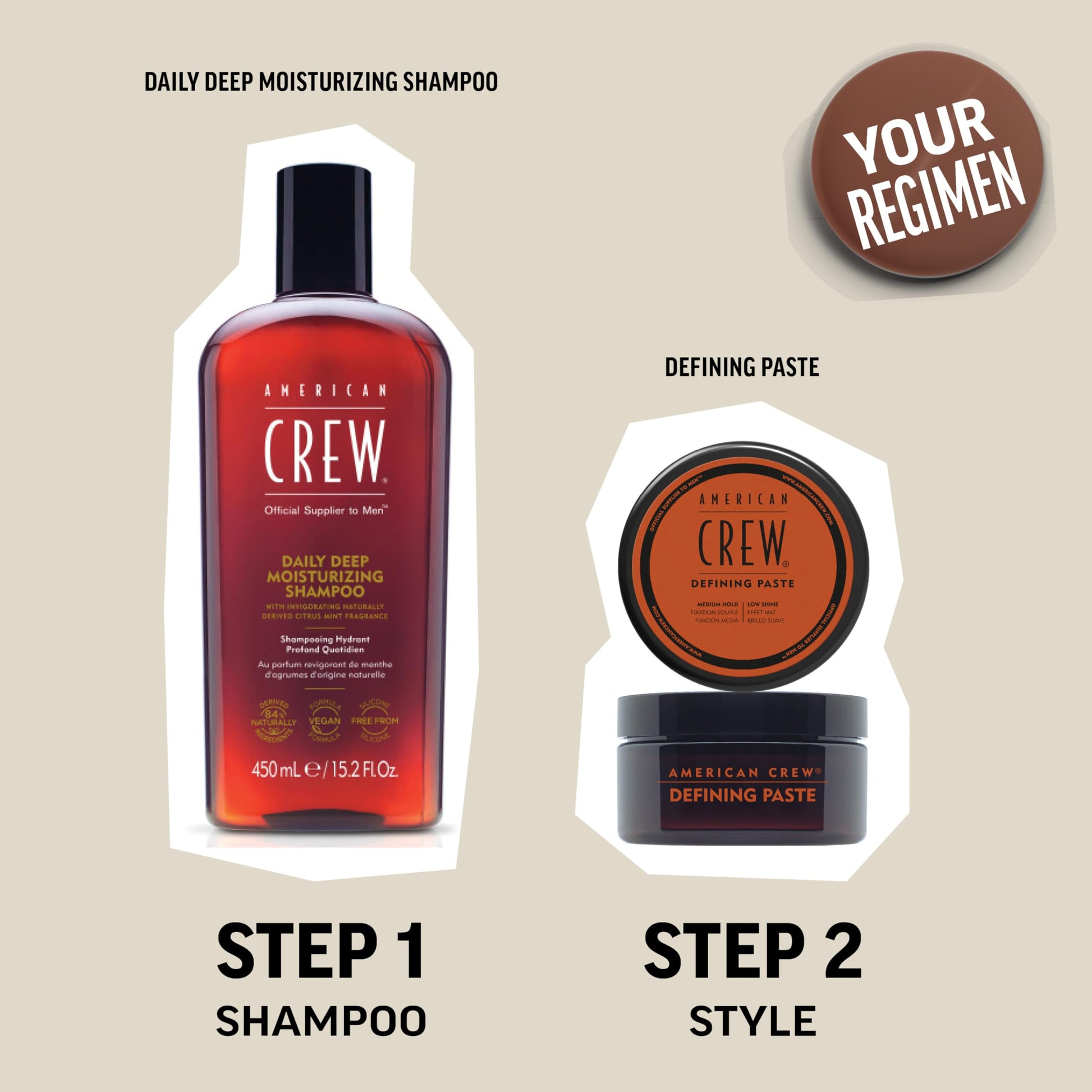 Light Gray American Crew Men's Hair Defining Paste, Like Hair Gel with Medium Hold Hair Gel & Low Shine, 3 oz