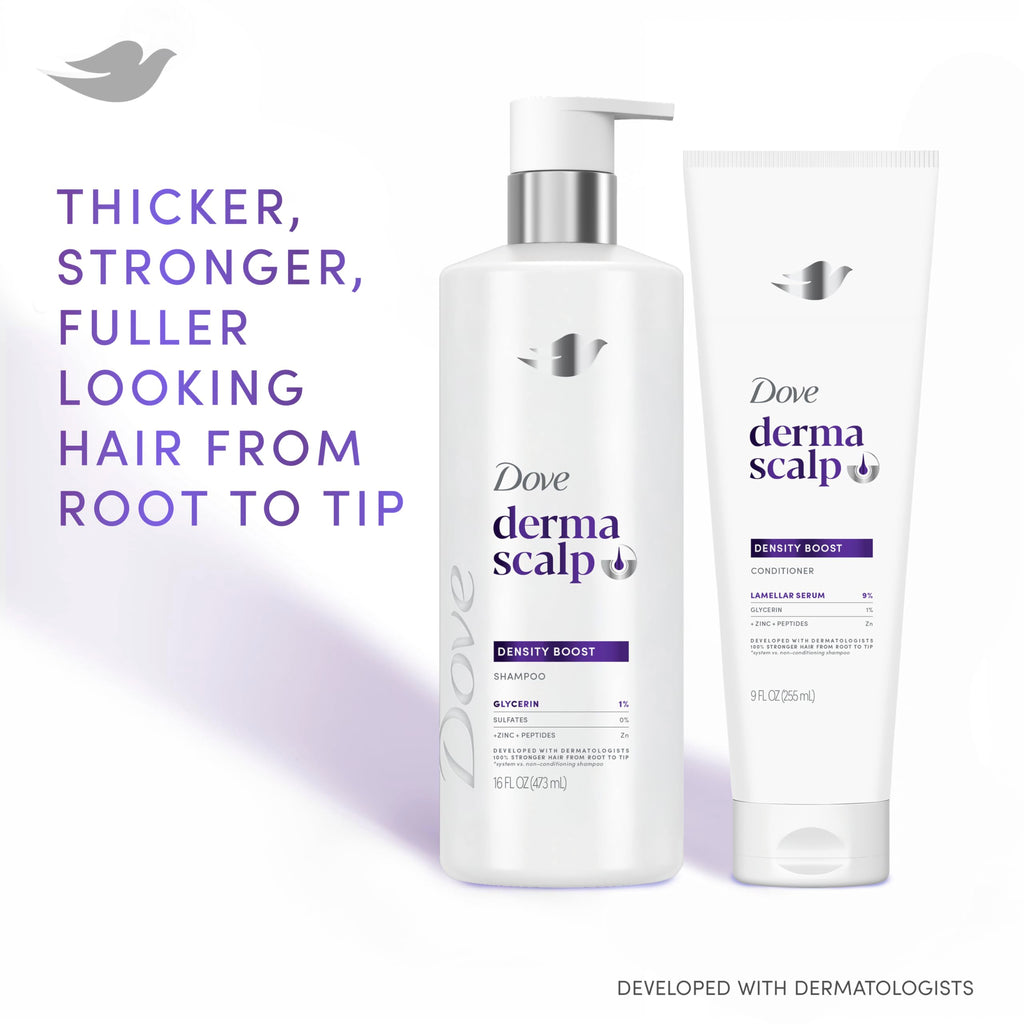 Dove Derma Scalp Density Boost Shampoo 1 ct With Glycerin, Sulfates And Zinc + Peptides For Hair Loss And Breakage 16 oz