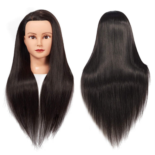 White Smoke Training Head 26"-28" Long Hair Mannequin Training Head Dolls for Cosmetology Synthetic Fiber Hair Styling Hairdressing Manikin Head for Hairdresser with Clamp Stand (Black)
