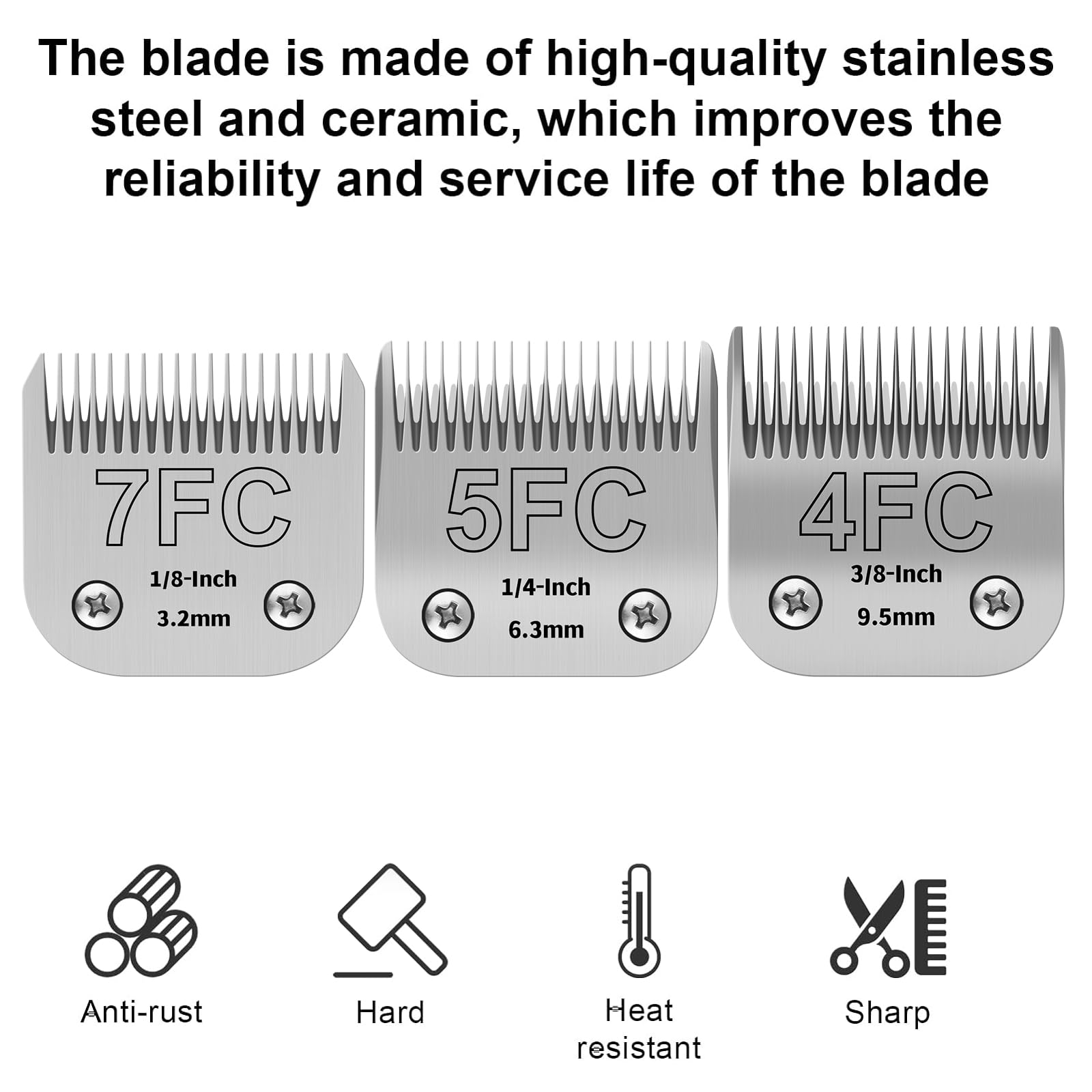 HONGNAL 3PACK Dog Grooming Clipper Replacement Blades Compatible with Andis Pet Clipper/Oster A5/Wahl KM Series Dog Clipper,Ceramic Blade & Stainless Steel Blade (4FC+5FC+7FC)