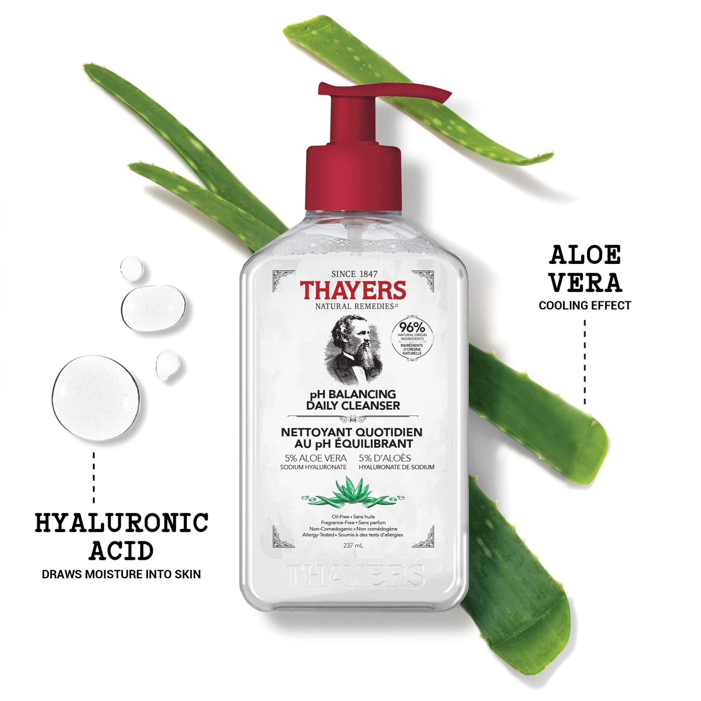 THAYERS pH Balancing Daily Cleanser, Face Wash with Aloe Vera, Gentle and Hydrating Skin Care for Dry, Oily, or Acne Prone Skin, 237ml