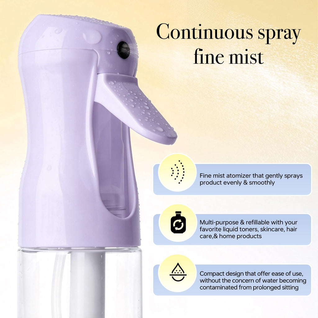 RMNJPW 3Pcs Continuous Spray Bottles For Hair,Ultra Fine Mister for Hair Styling, Plants, Cleaning, Salon, Misting & Skin Care（200ml/6.8oz Green+Pink+Purple）